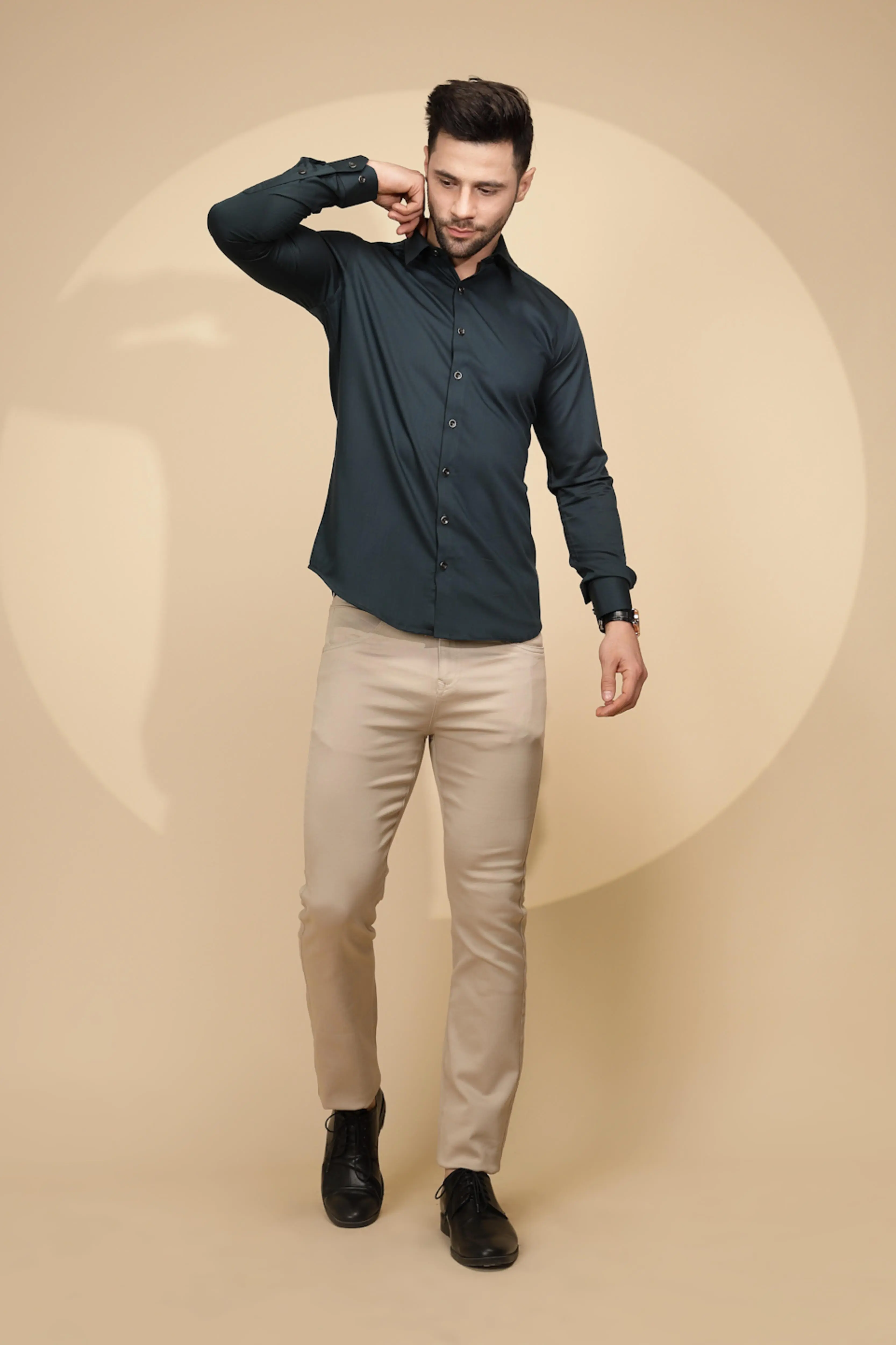 Teal Cotton Blend Regular Fit Shirt - Image 5