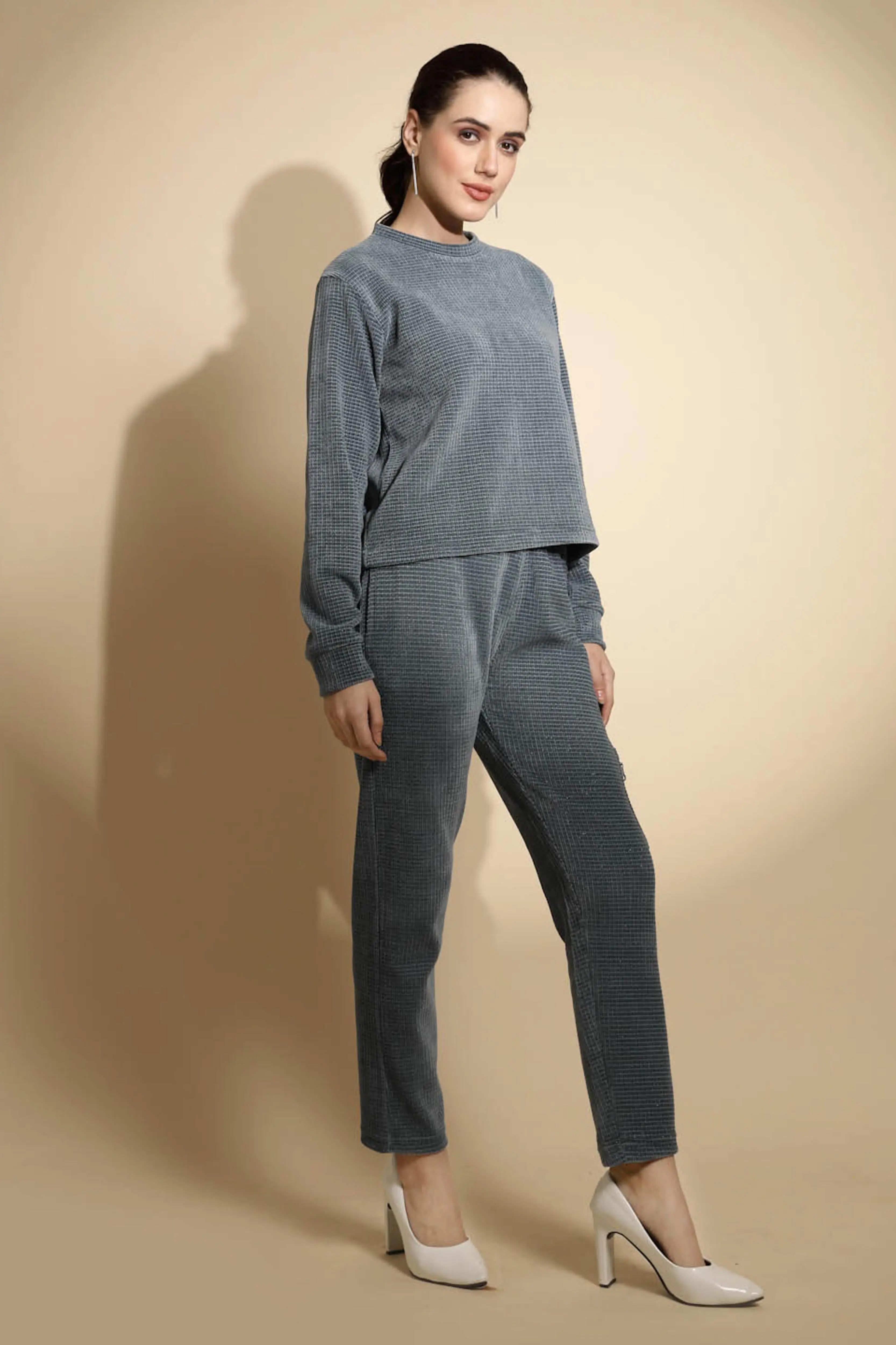 Teal Solid Cotton Blend Co-ord Set - Image 3