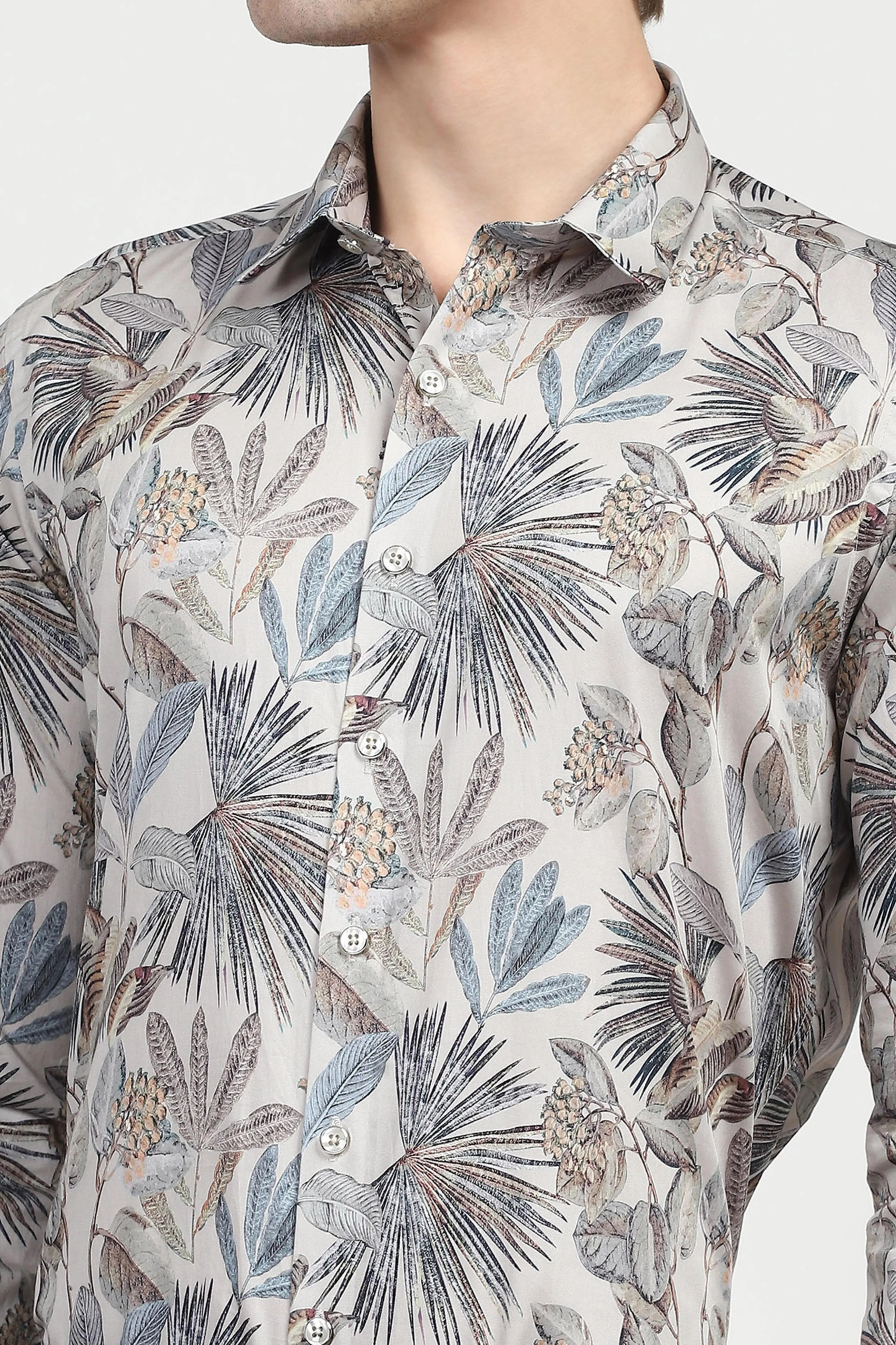 White Tropical Print Cotton Shirt - Image 6