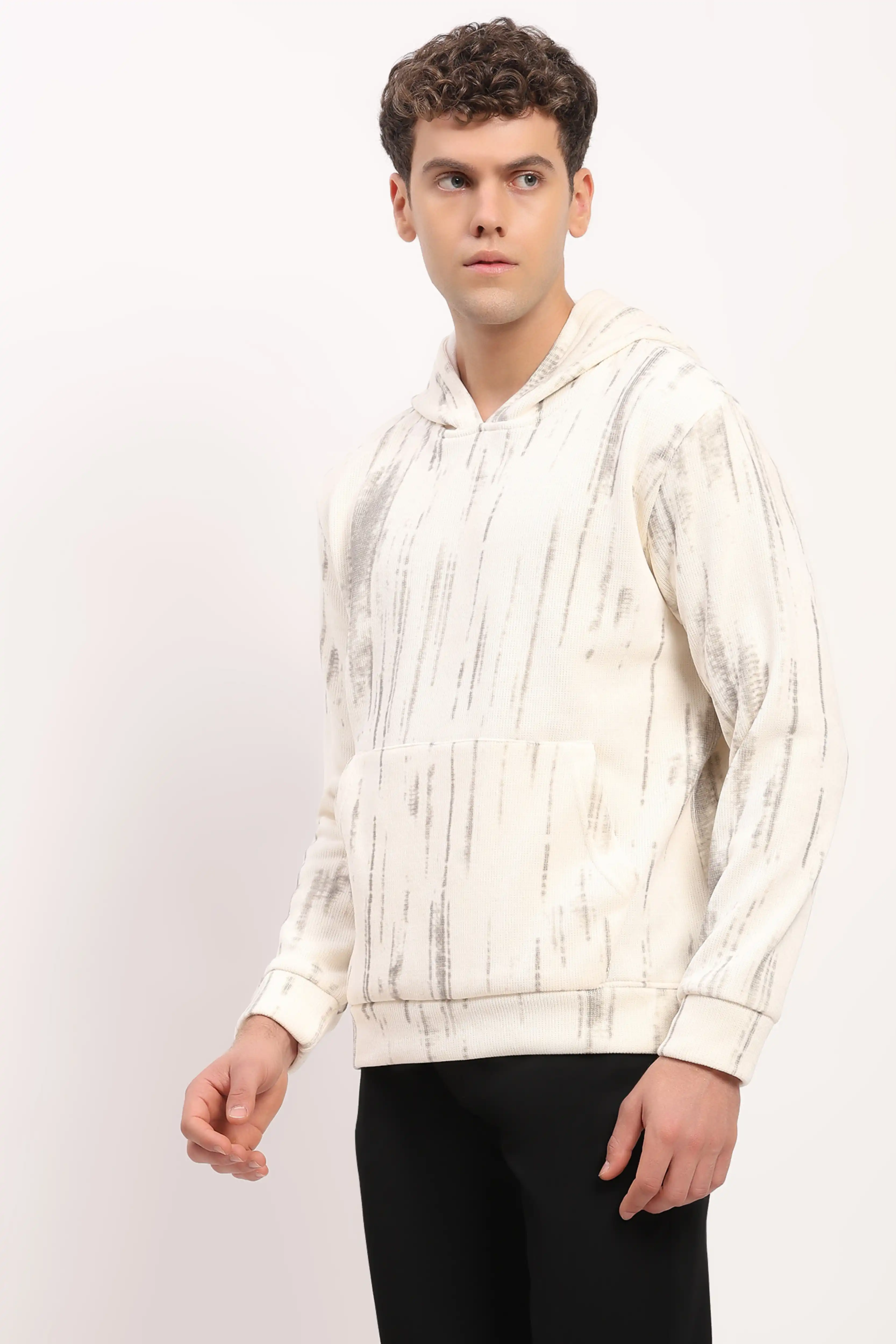 Velvet-Lined Marble Print Hoodie - Image 3