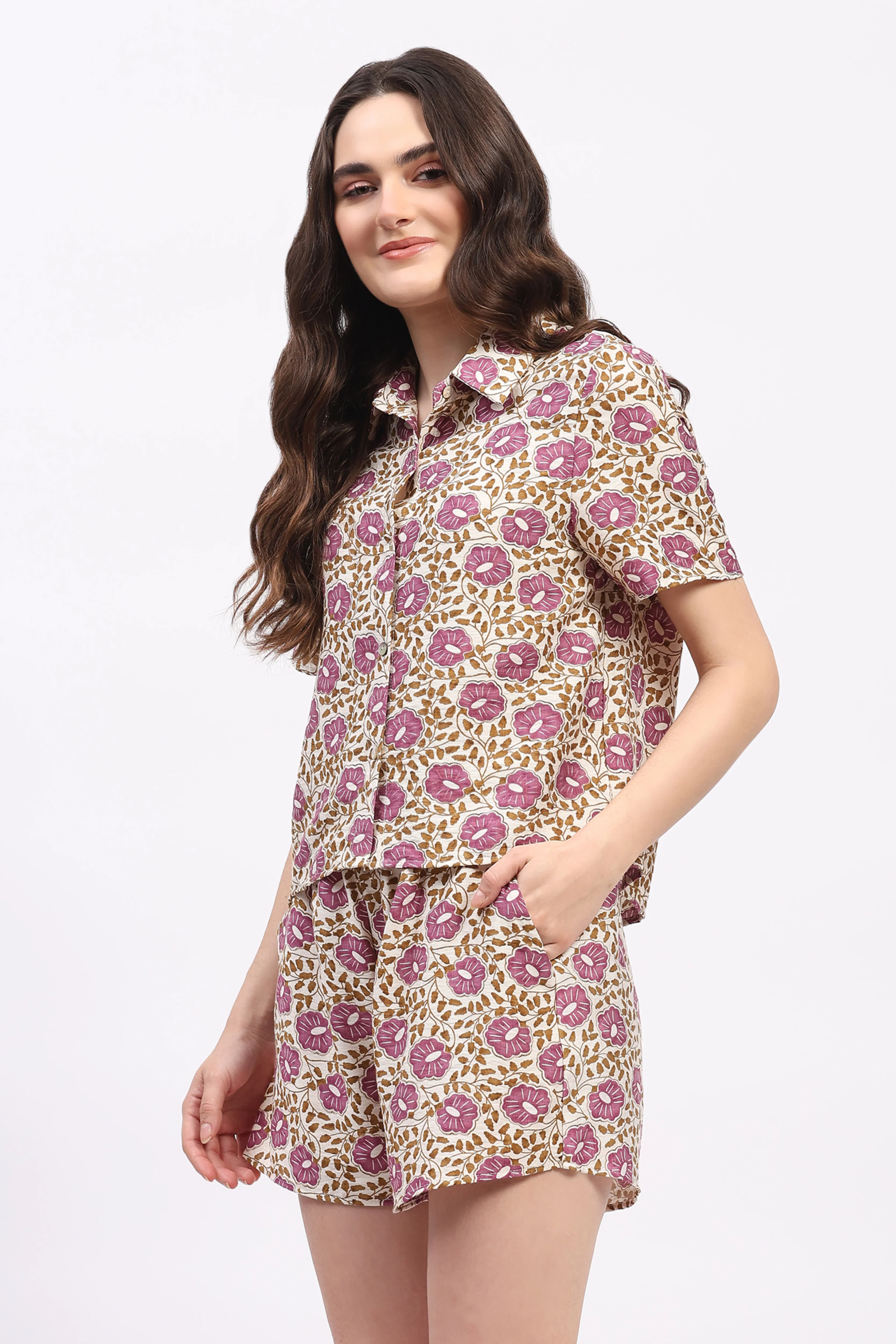 Violet Floral Print Rayon Co-ord Set - Image 5