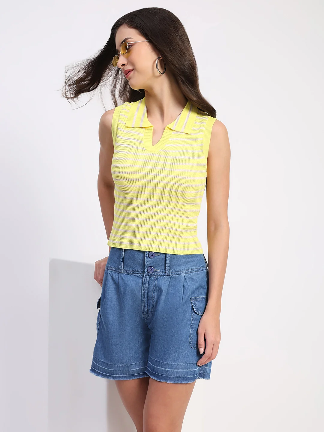 Yellow Viscose Striped Crop Top - Image 11