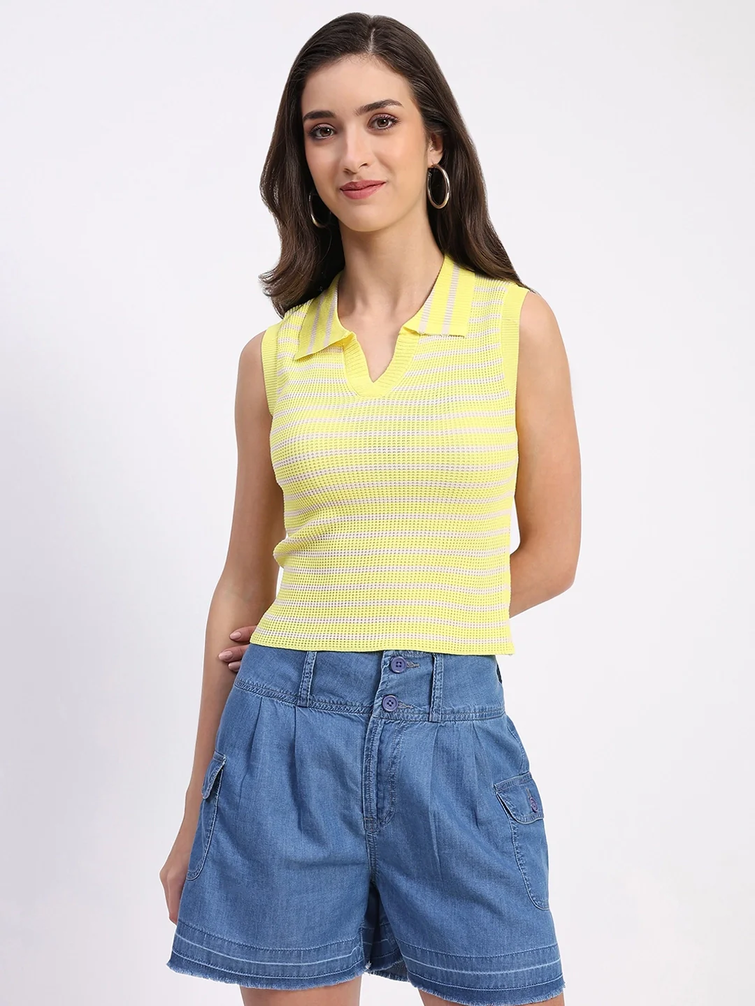 Yellow Viscose Striped Crop Top - Image 5