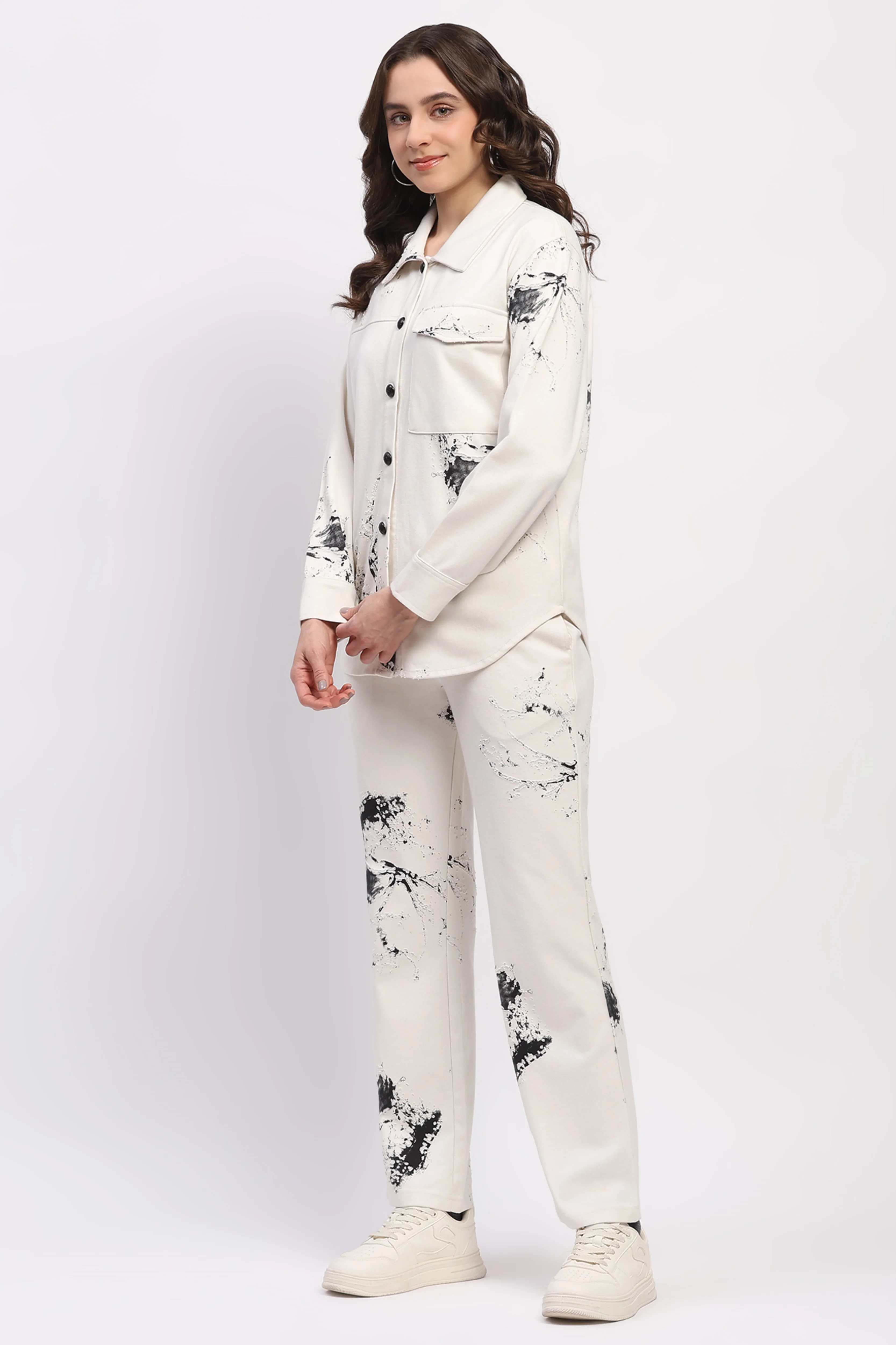 White Abstract Print Loungewear Set - Image 5