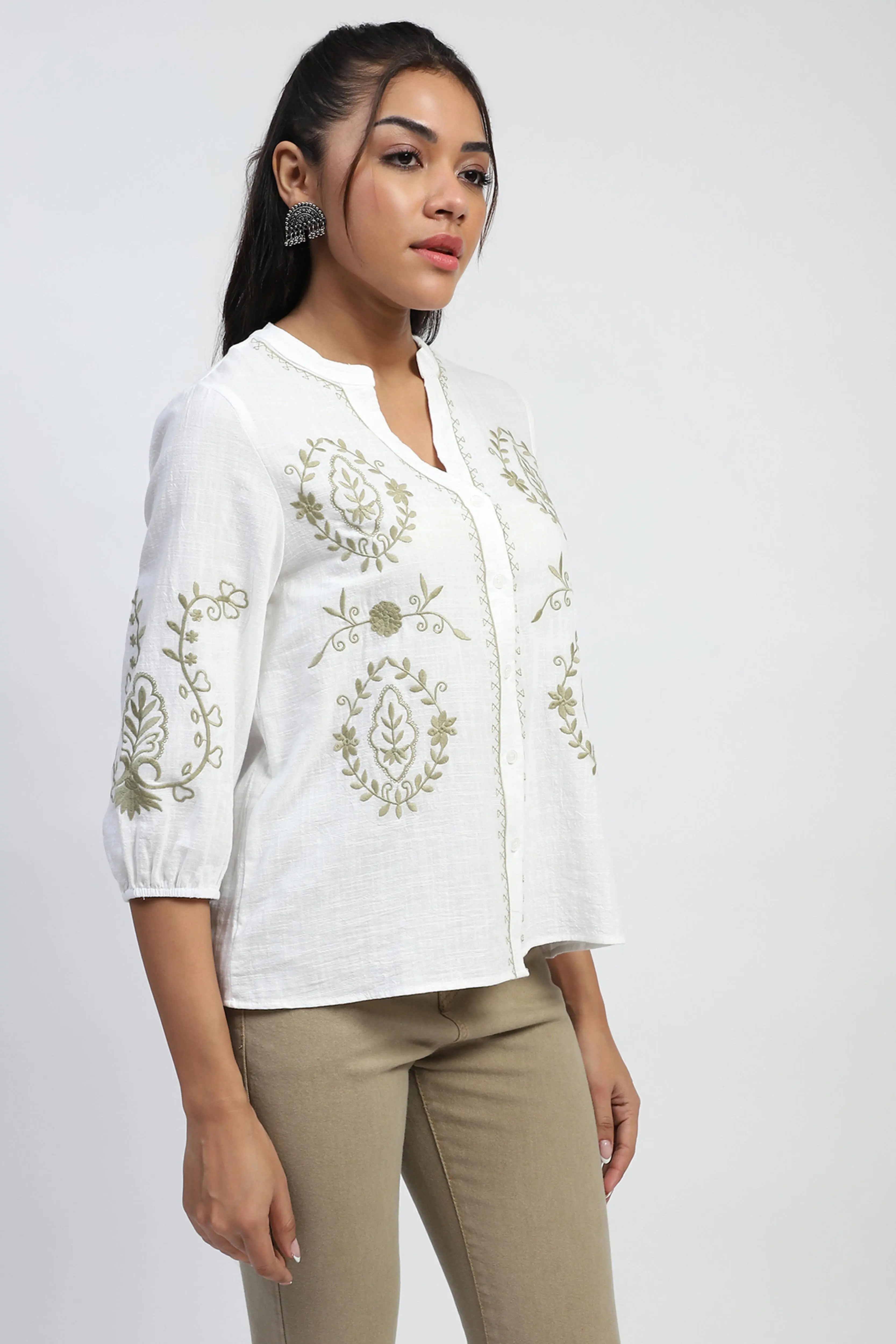 Embroidered Cotton White Shirt - Image 3