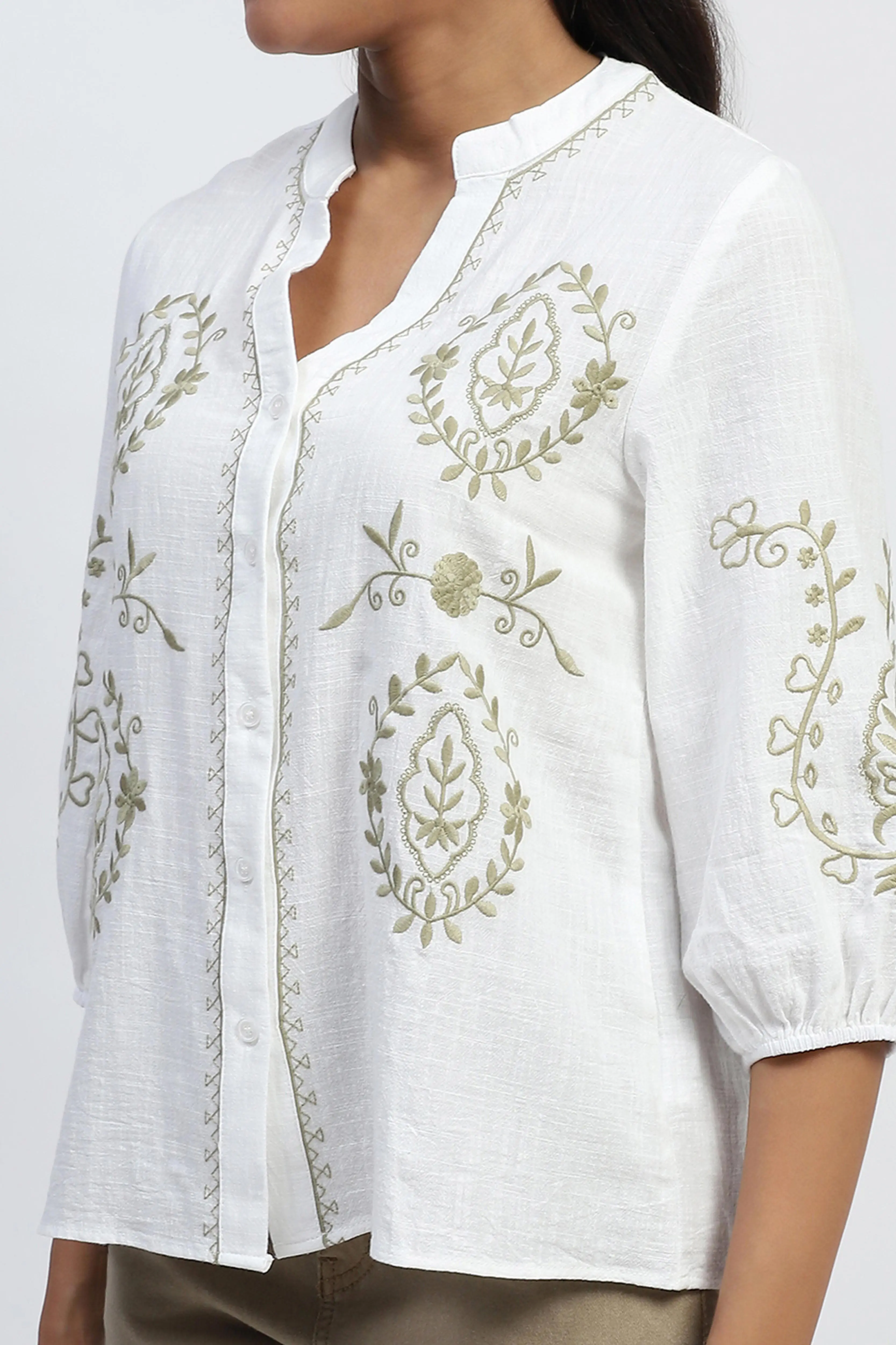 Embroidered Cotton White Shirt - Image 5