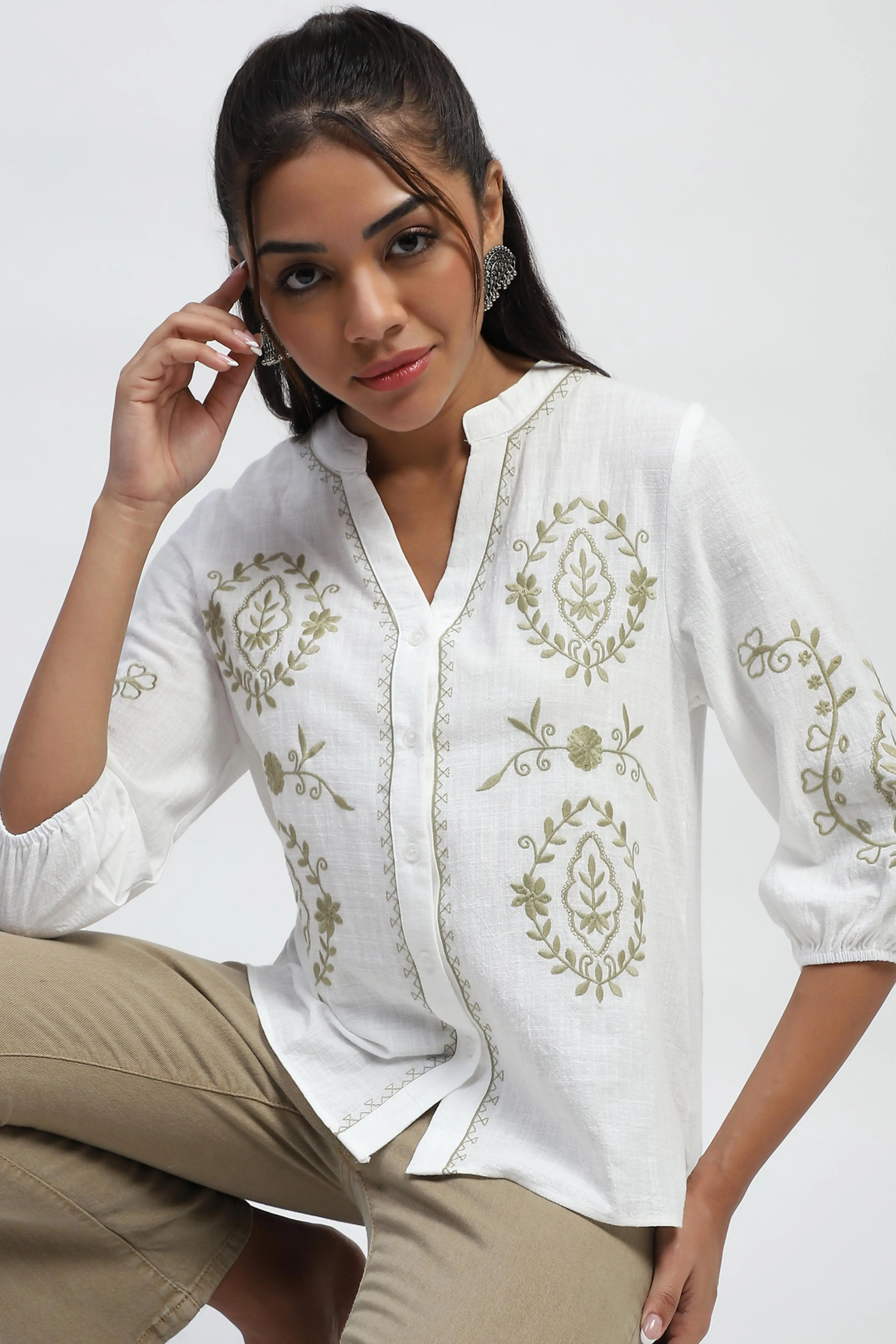 Embroidered Cotton White Shirt - Image 7