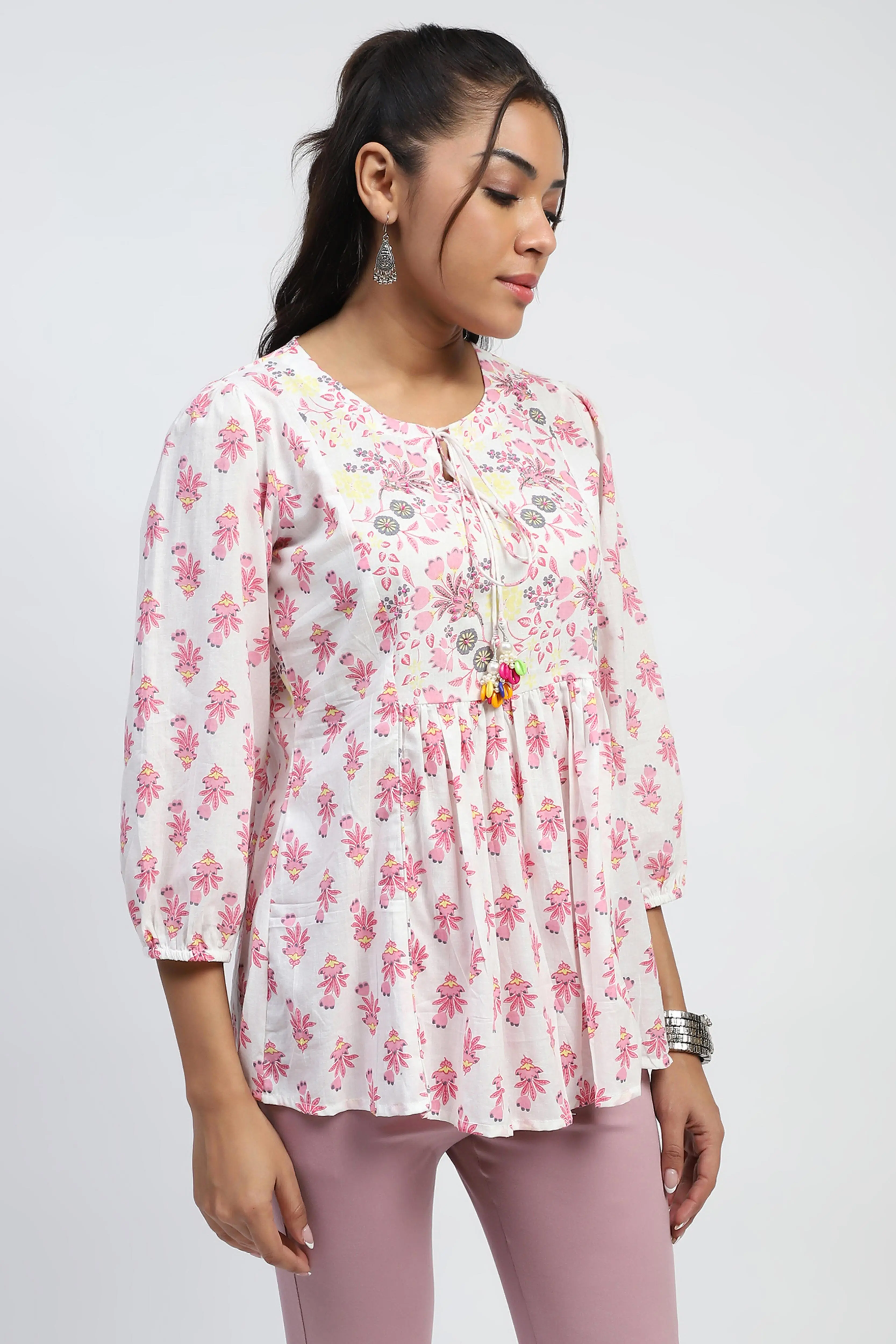 White Floral Embroidered Cotton Tunic - Image 3
