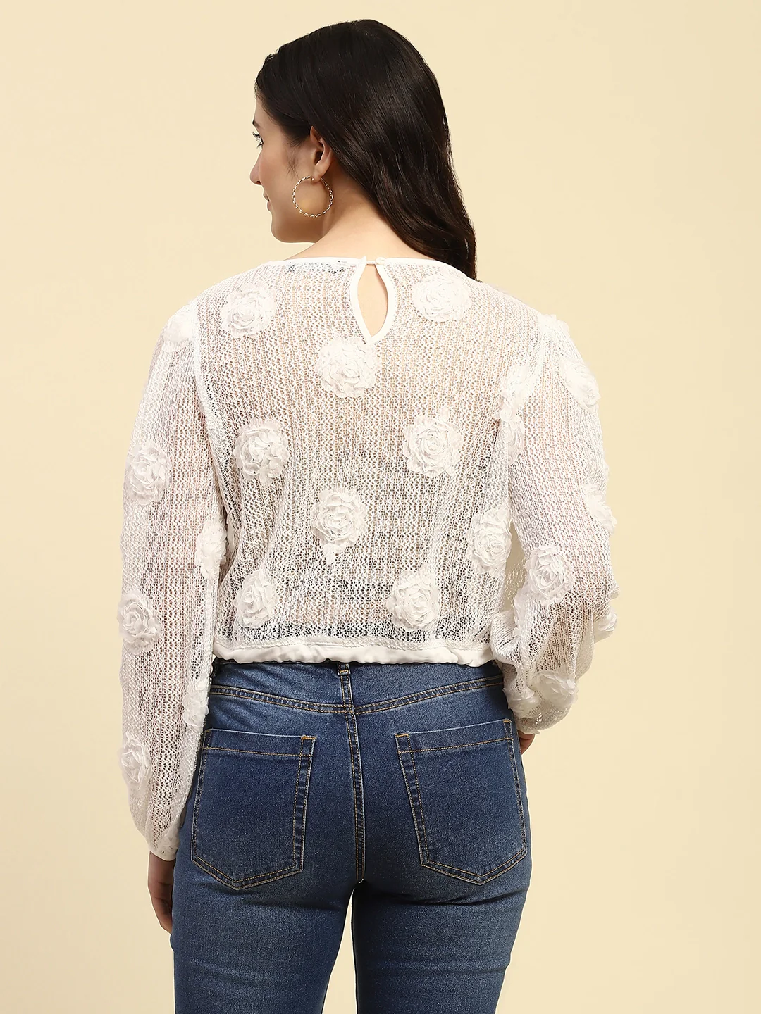 White Rose Floral Boxy Fit Sheer Top - Image 14