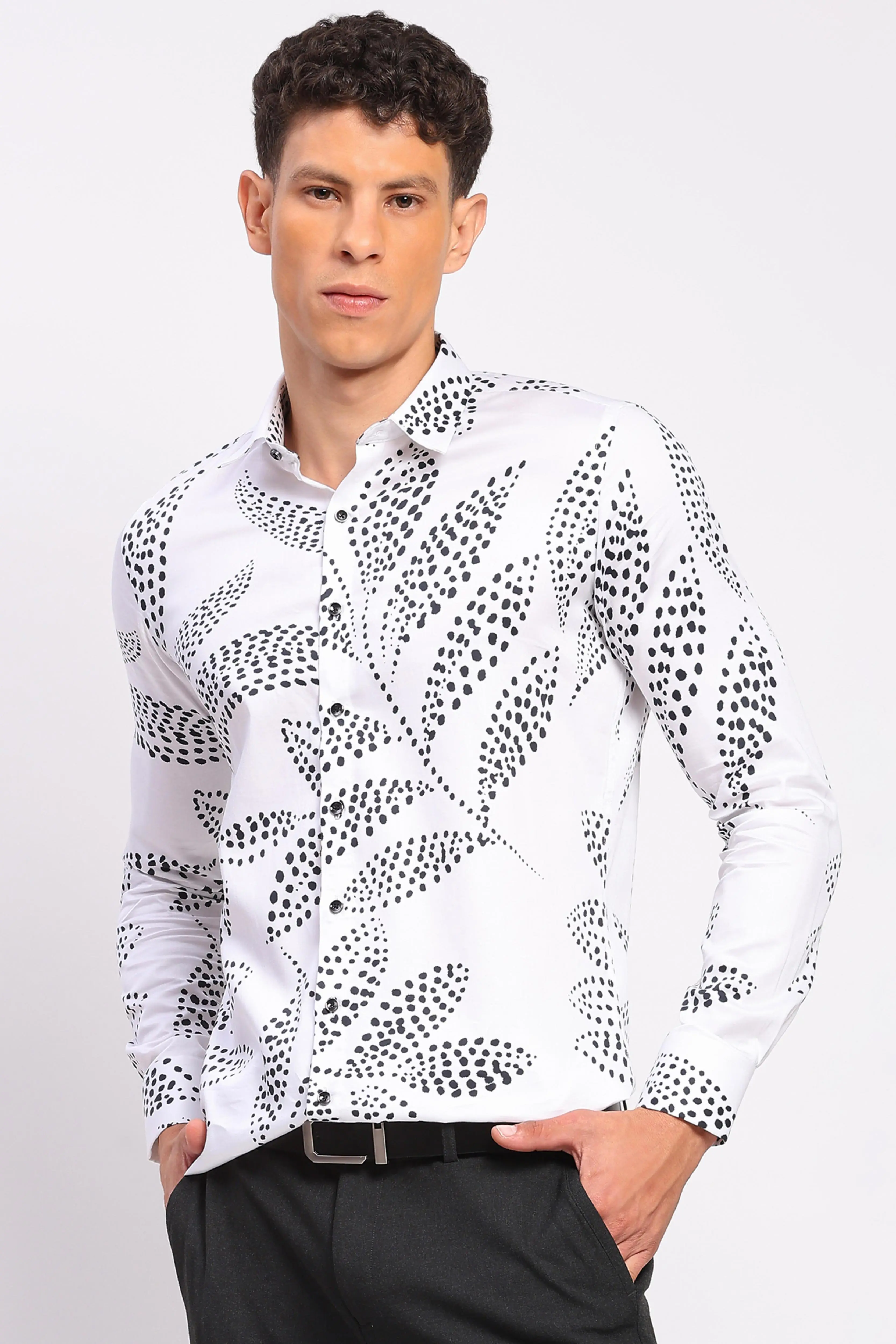 White & Black Printed Cotton Shirt - Image 2