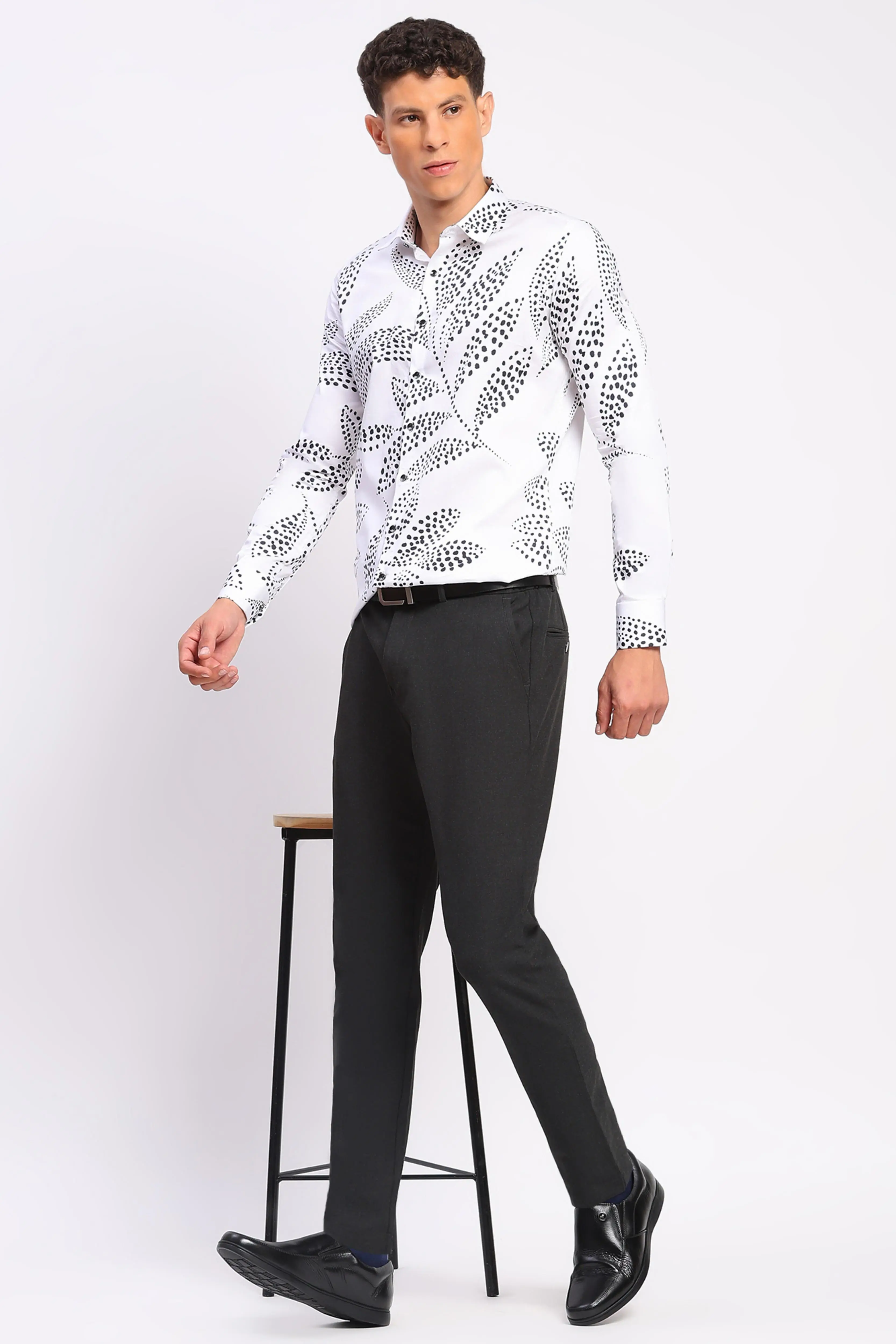 White & Black Printed Cotton Shirt - Image 7