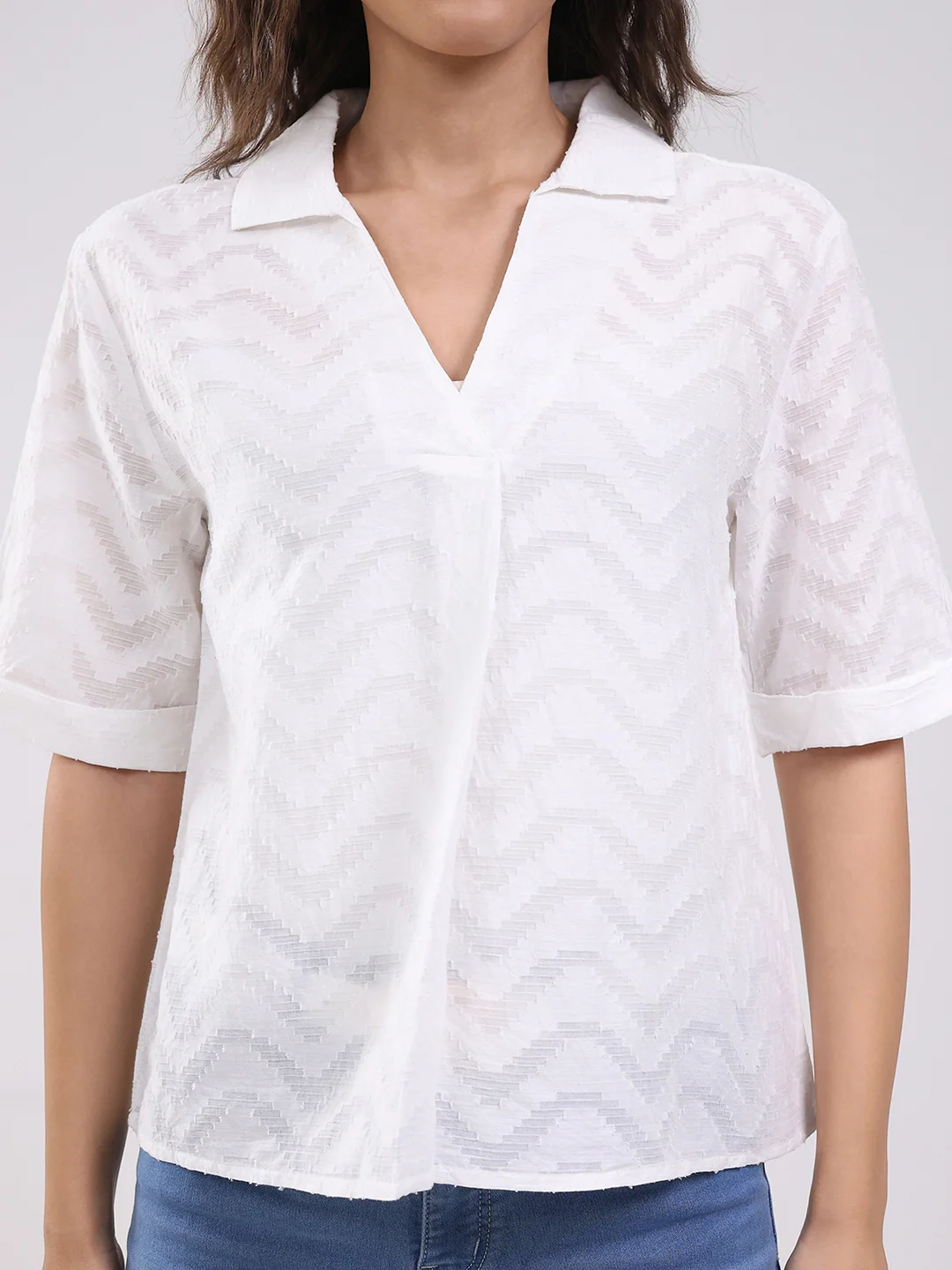 White Blouson Dobby Cotton Top - Image 10