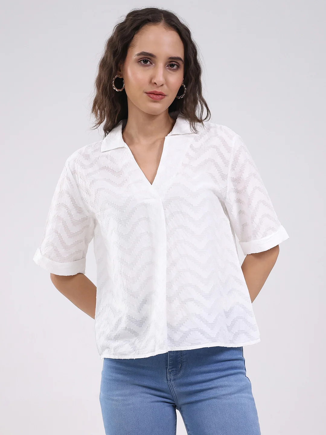 White Blouson Dobby Cotton Top - Image 7