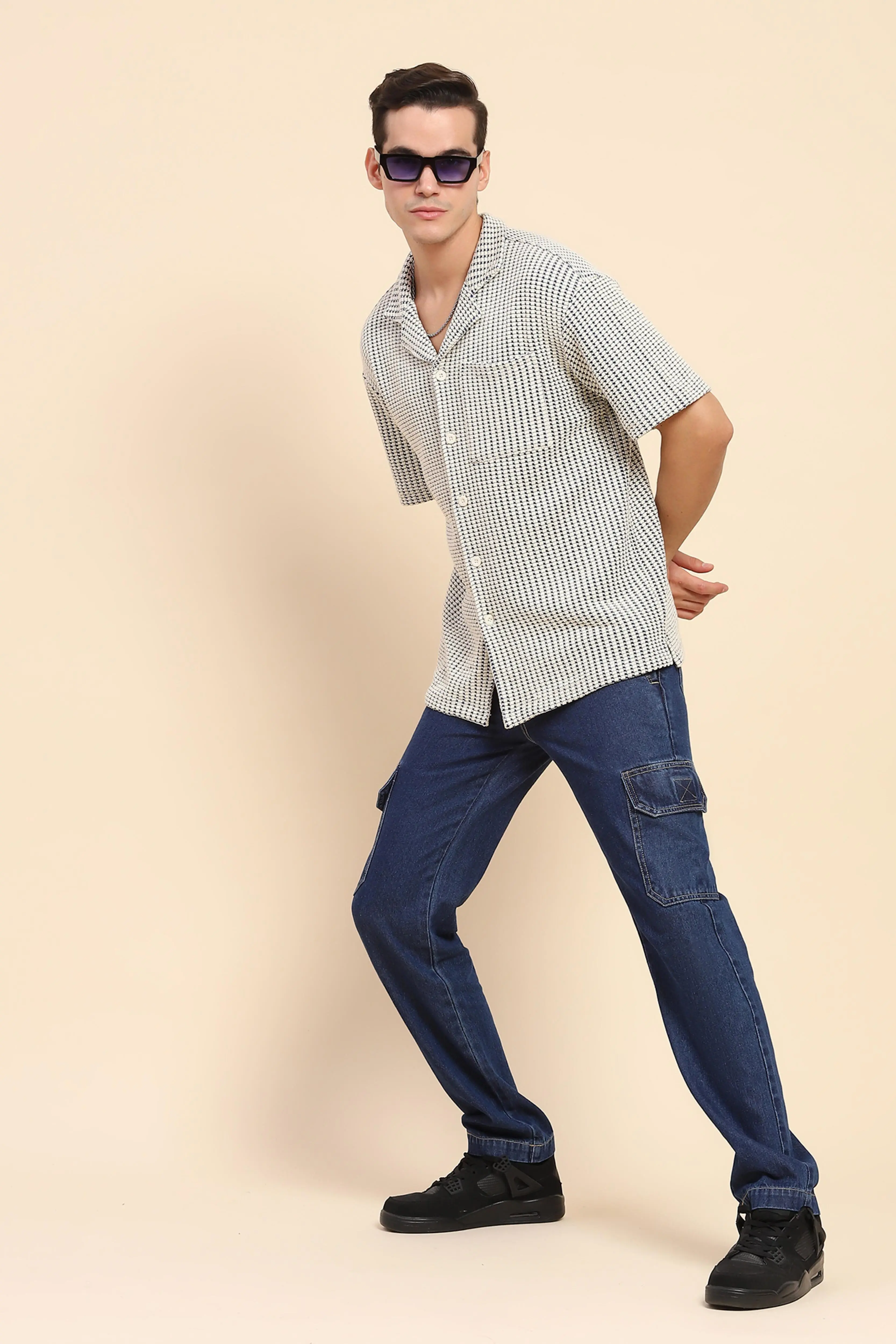 Blue Cotton Textured Casual Shirt - Image 6