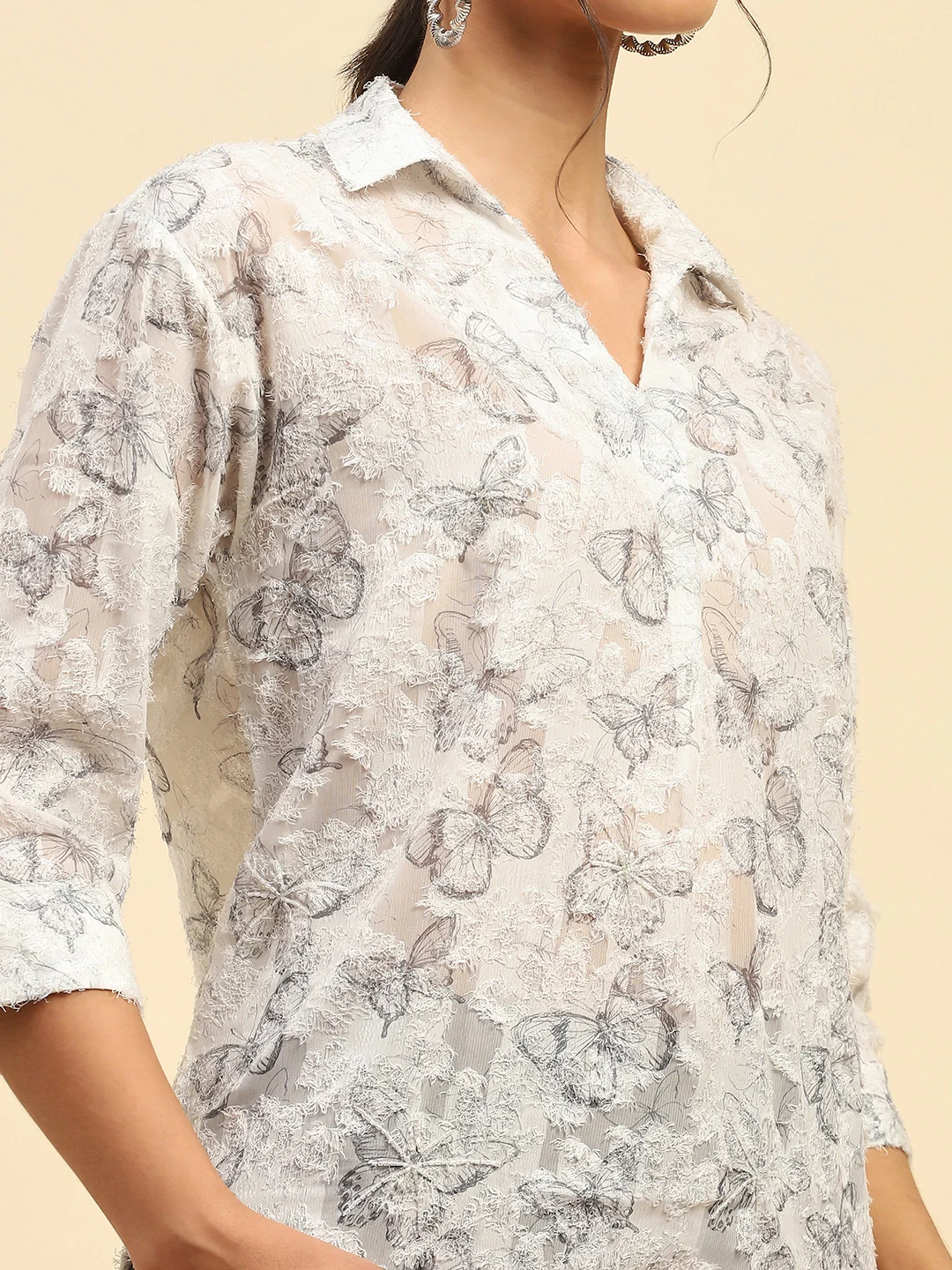 White Butterfly Print Top - Image 9