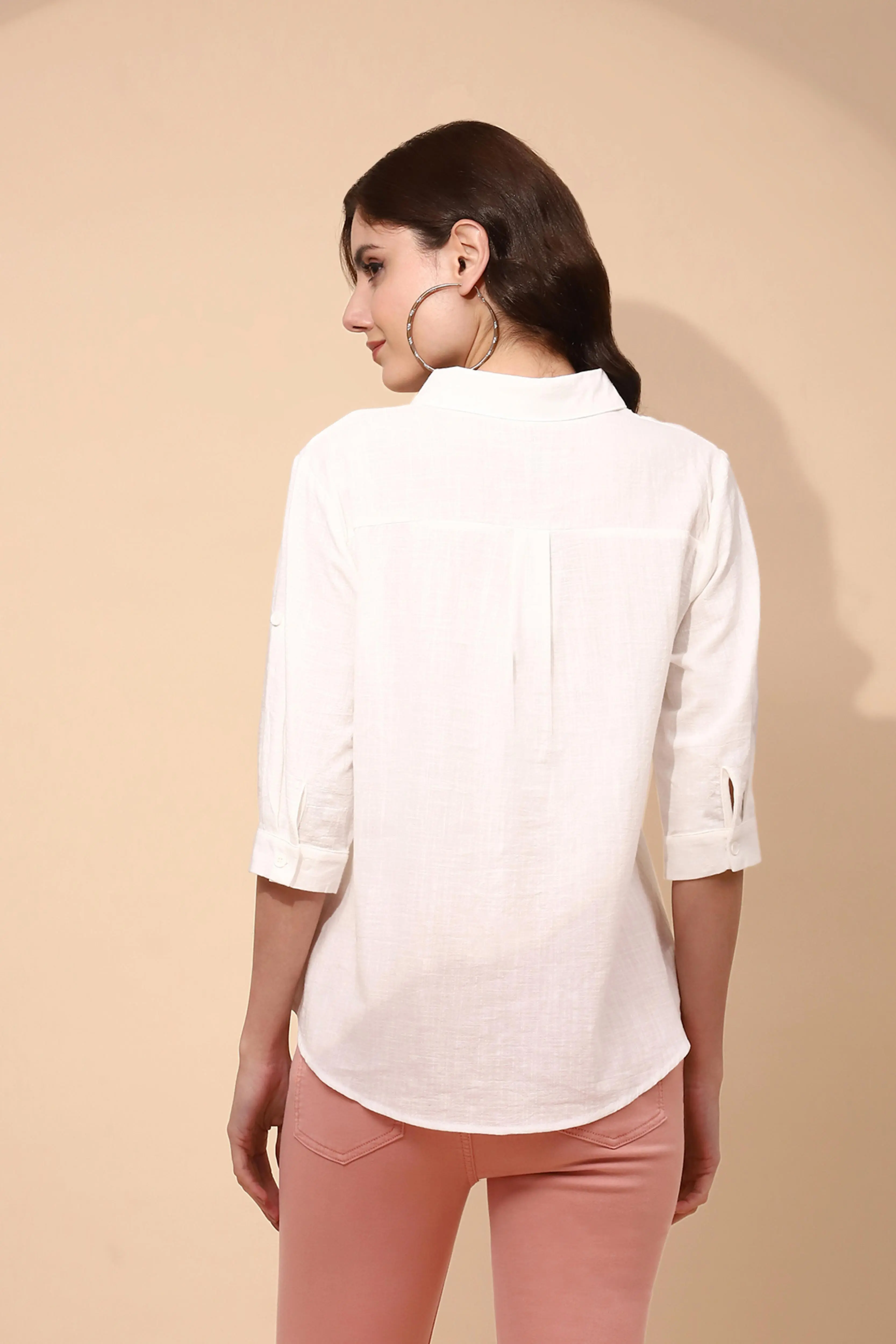 White Cotton Blend Regular Fit Shirt - Image 4