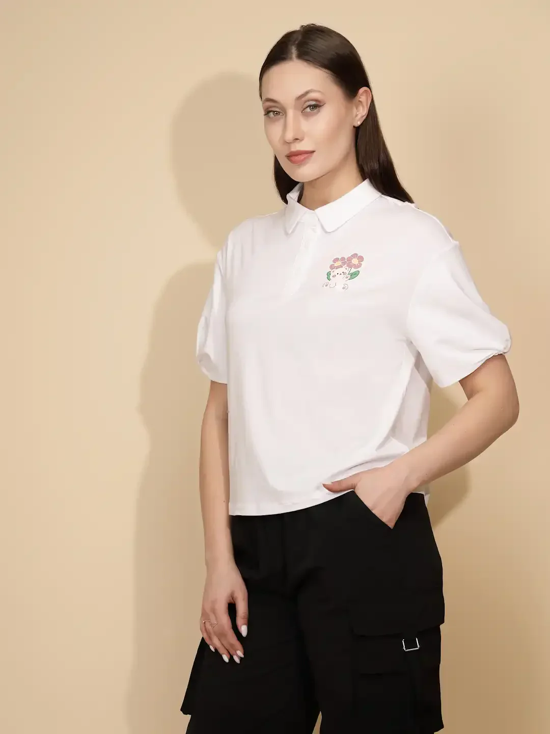 White Teddy Print Modal Top - Image 10