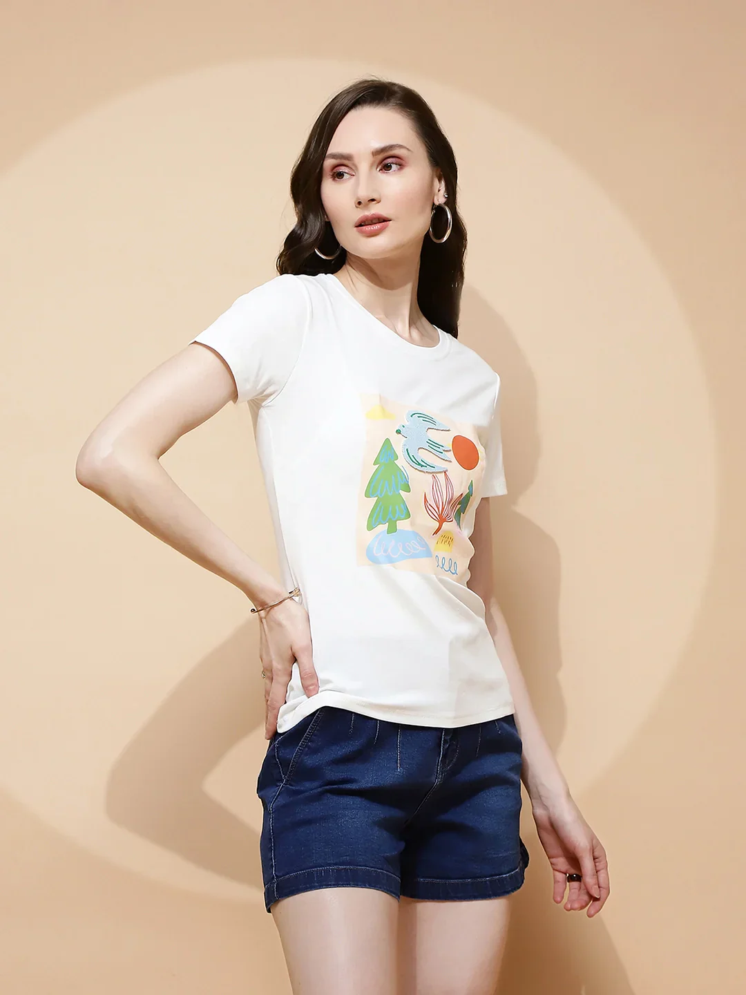 White Cotton Blend Graphic Top - Image 11