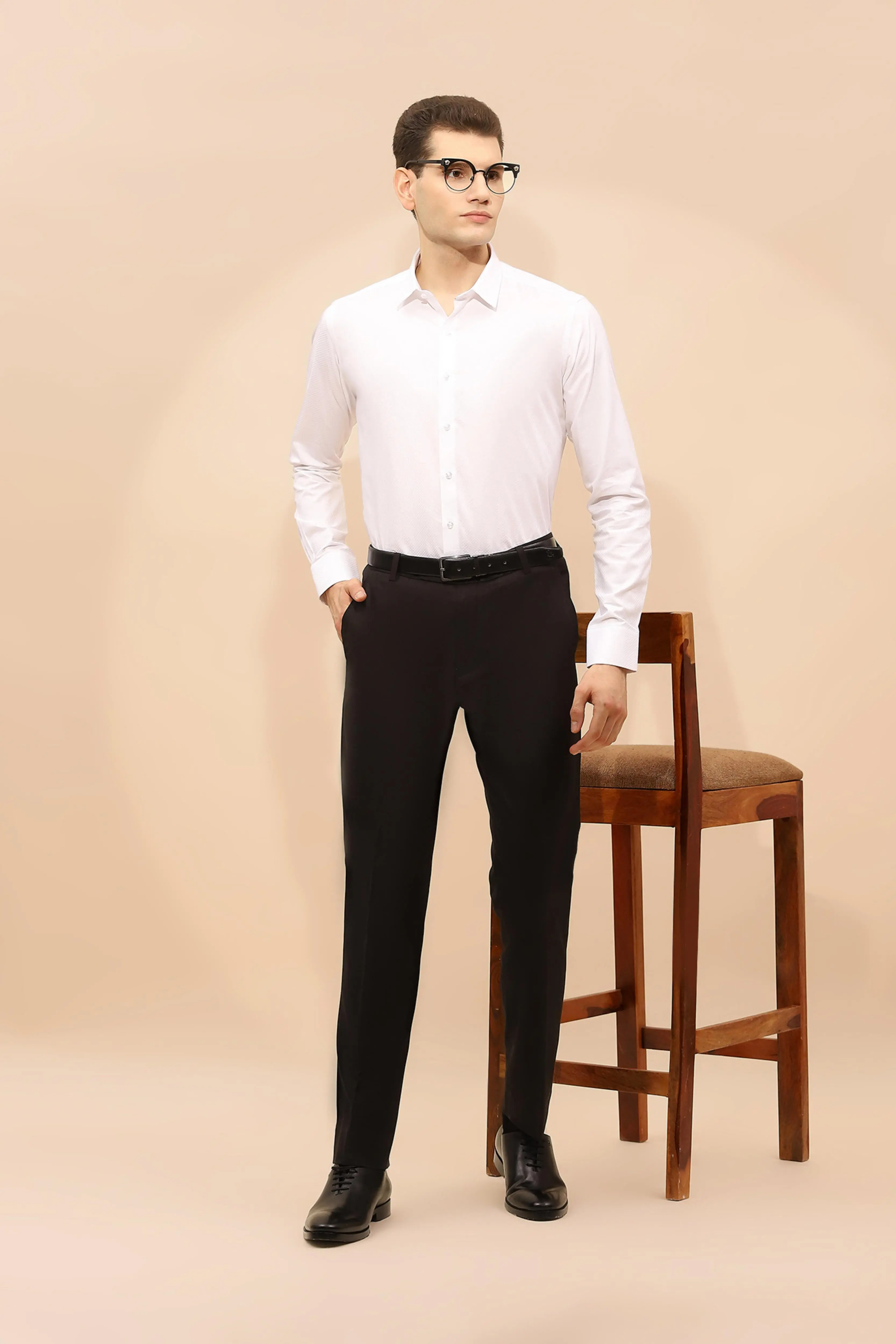 White Tailored Fit Cotton Blend Shirt - Image 7