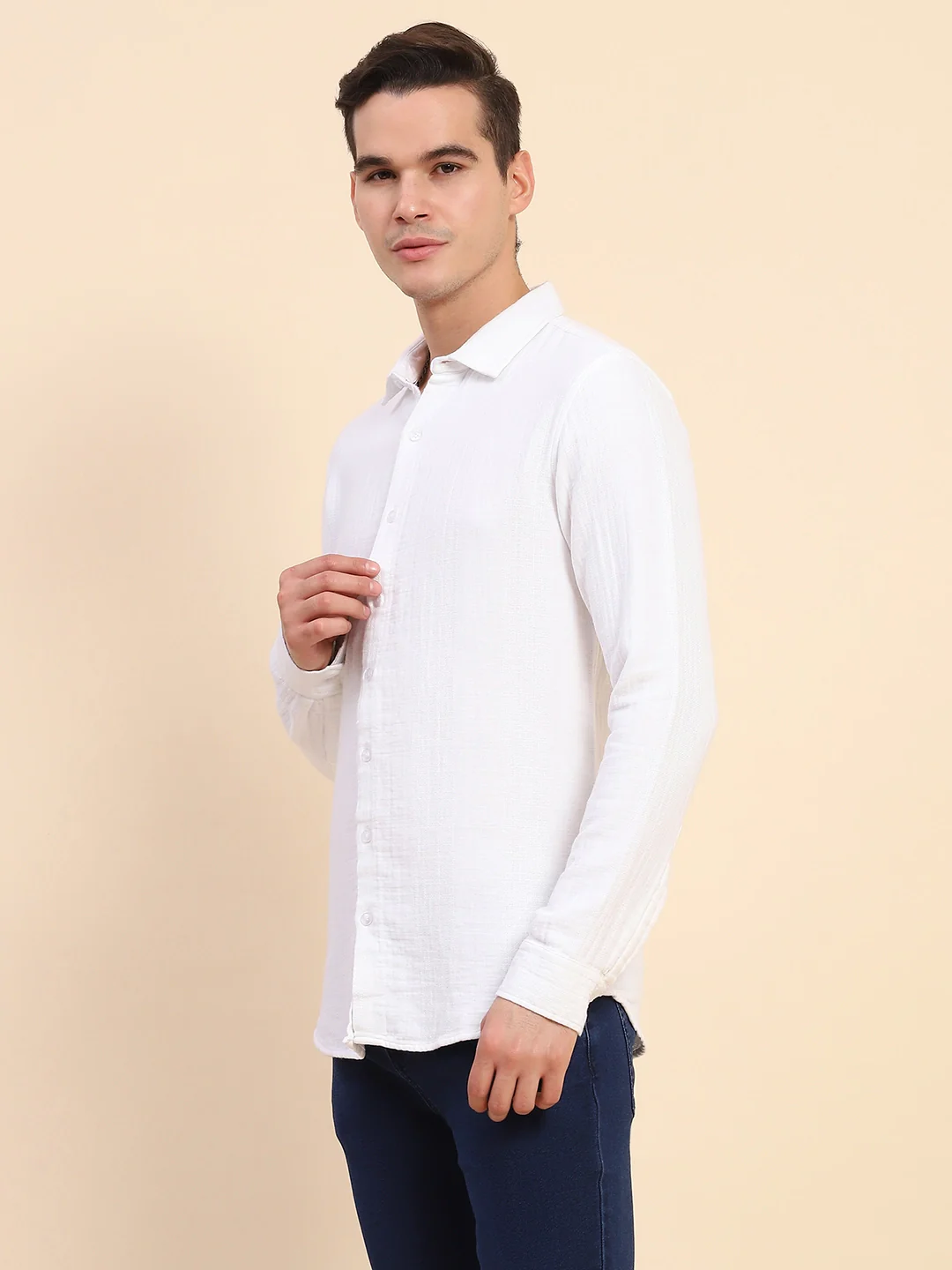 White Cotton Linen Casual Shirt - Image 9