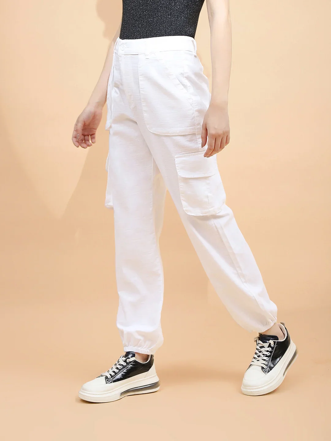 White Cotton Straight Fit Jogger - Image 10
