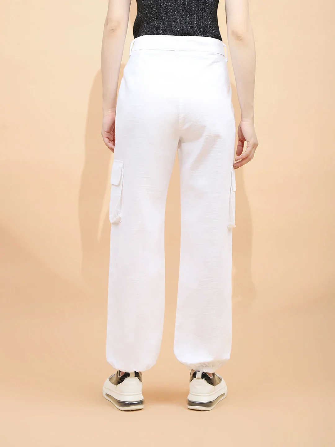 White Cotton Straight Fit Jogger - Image 13