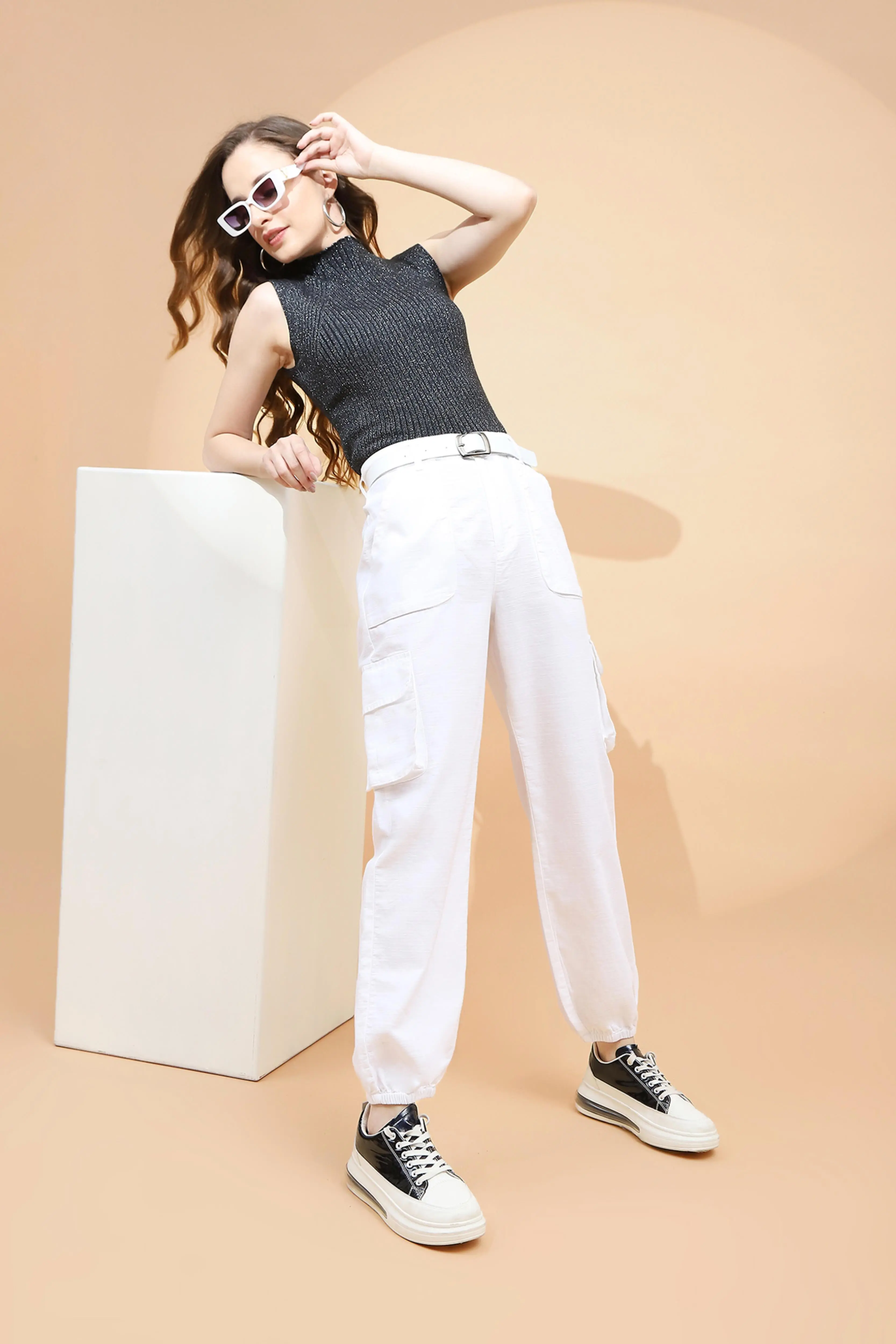 White Cotton Straight Fit Jogger - Image 8