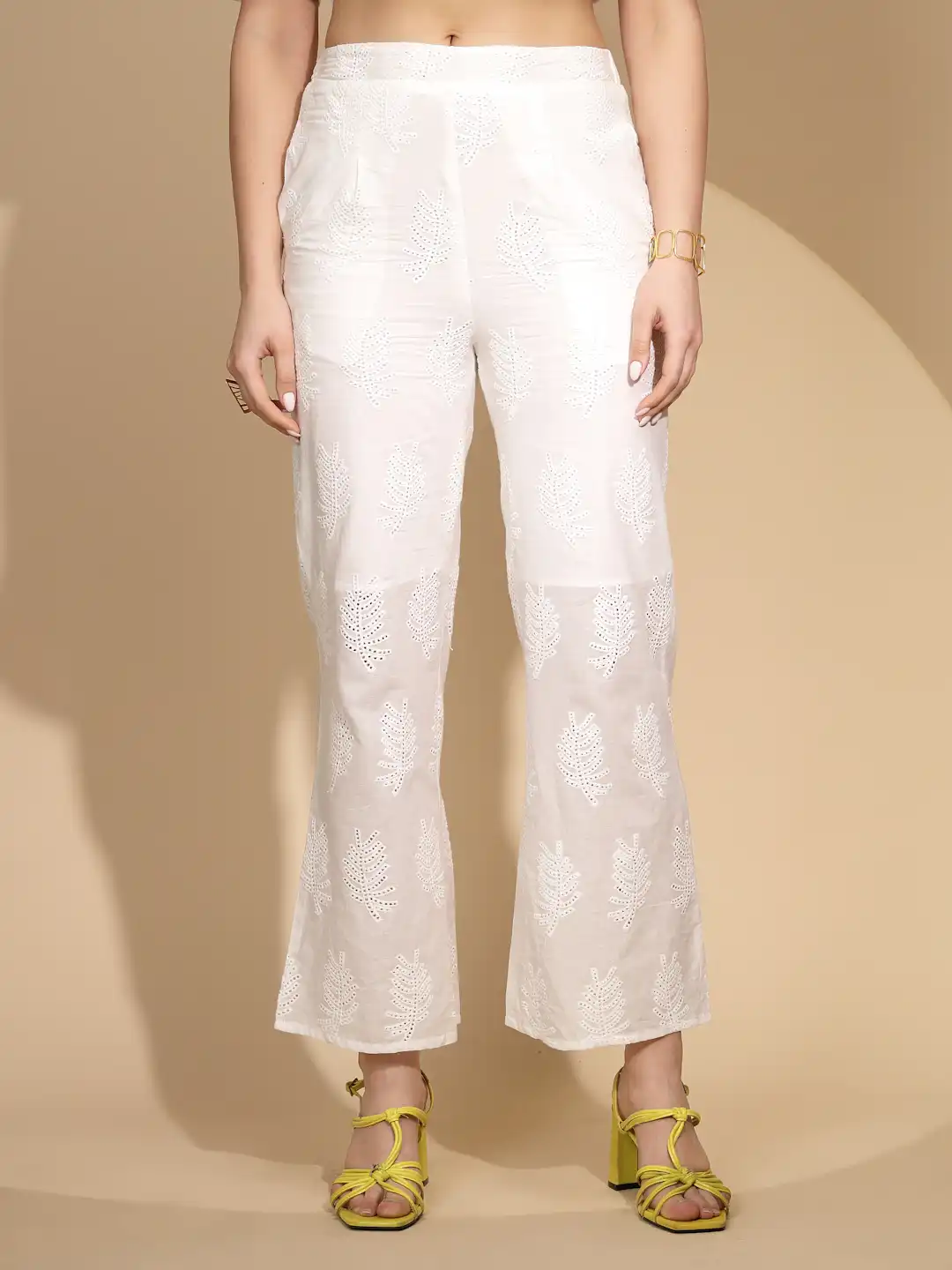 White Cotton Regular Fit Lower - Image 9