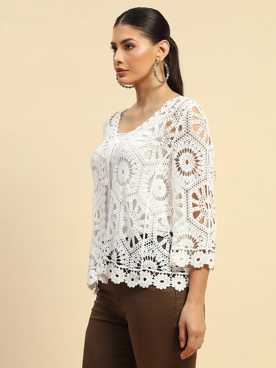 White Cotton Loose Fit Shrug For Women - Image 8