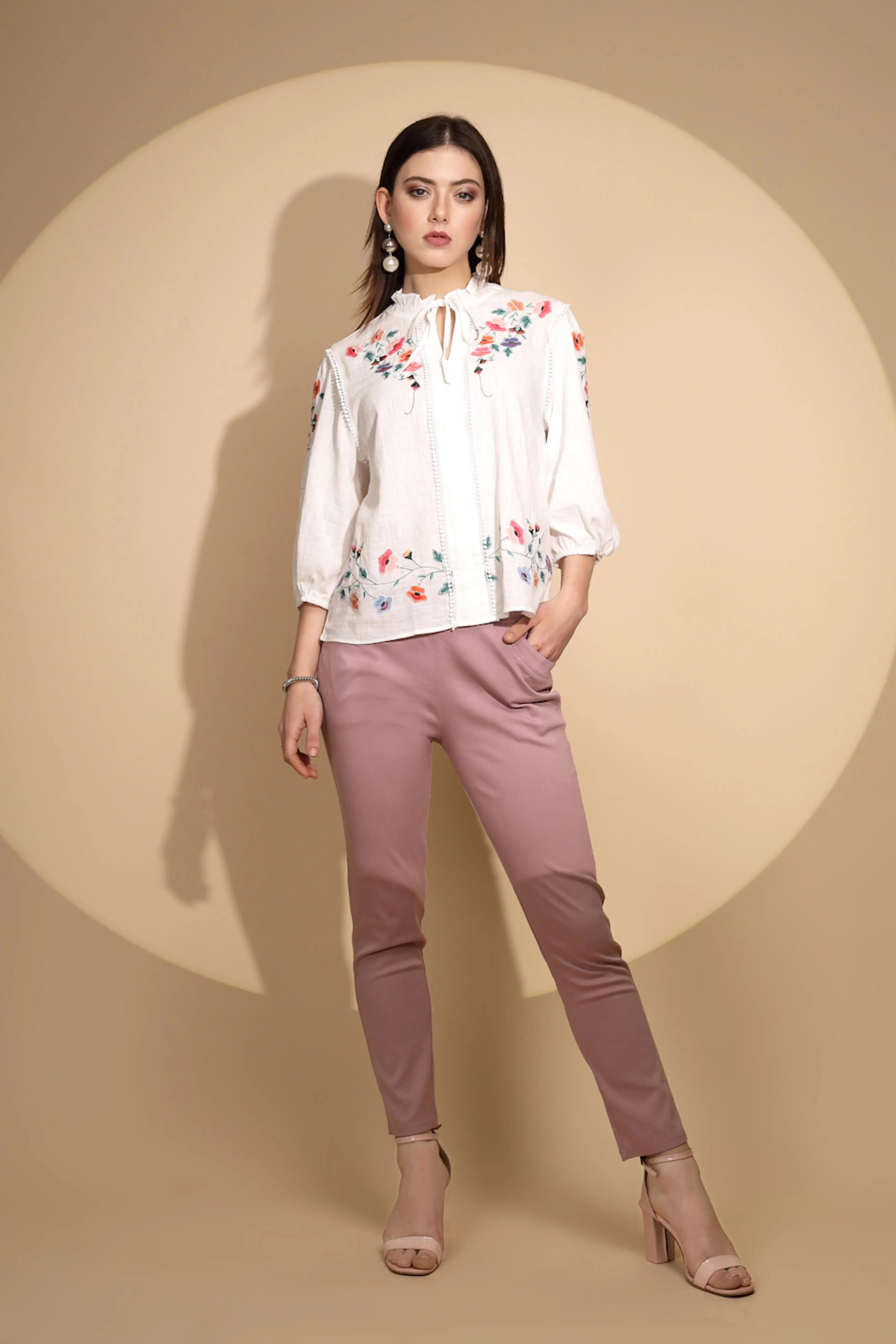 White Floral Embroidered Cotton Top - Image 4