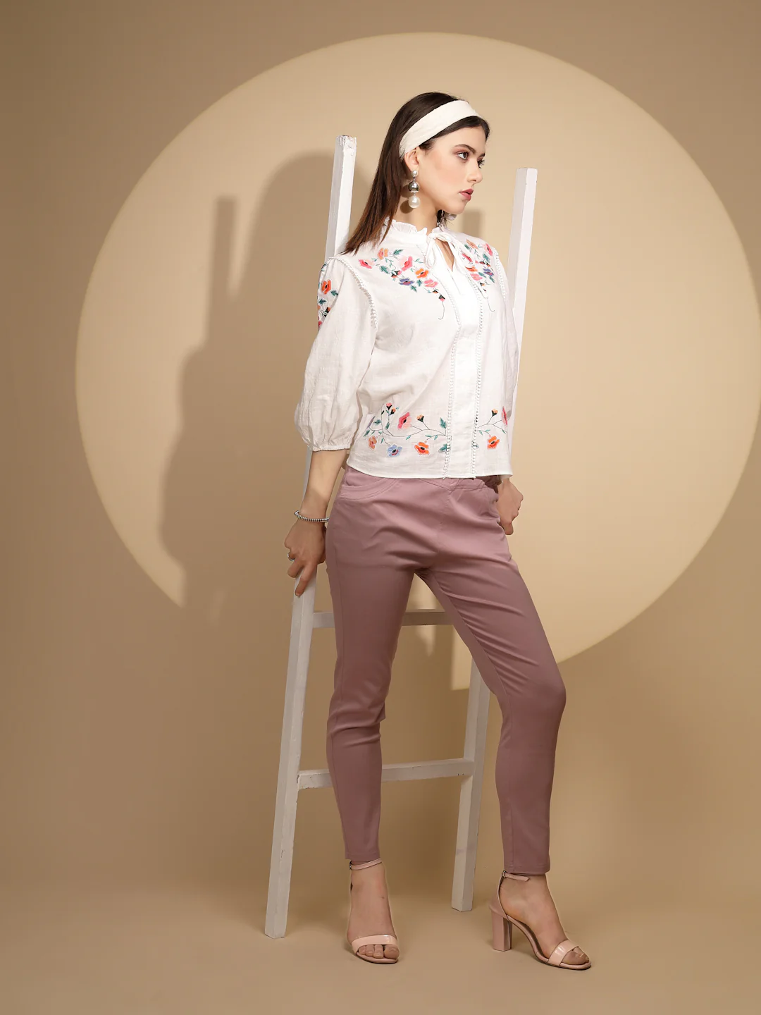 White Floral Embroidered Cotton Top - Image 8