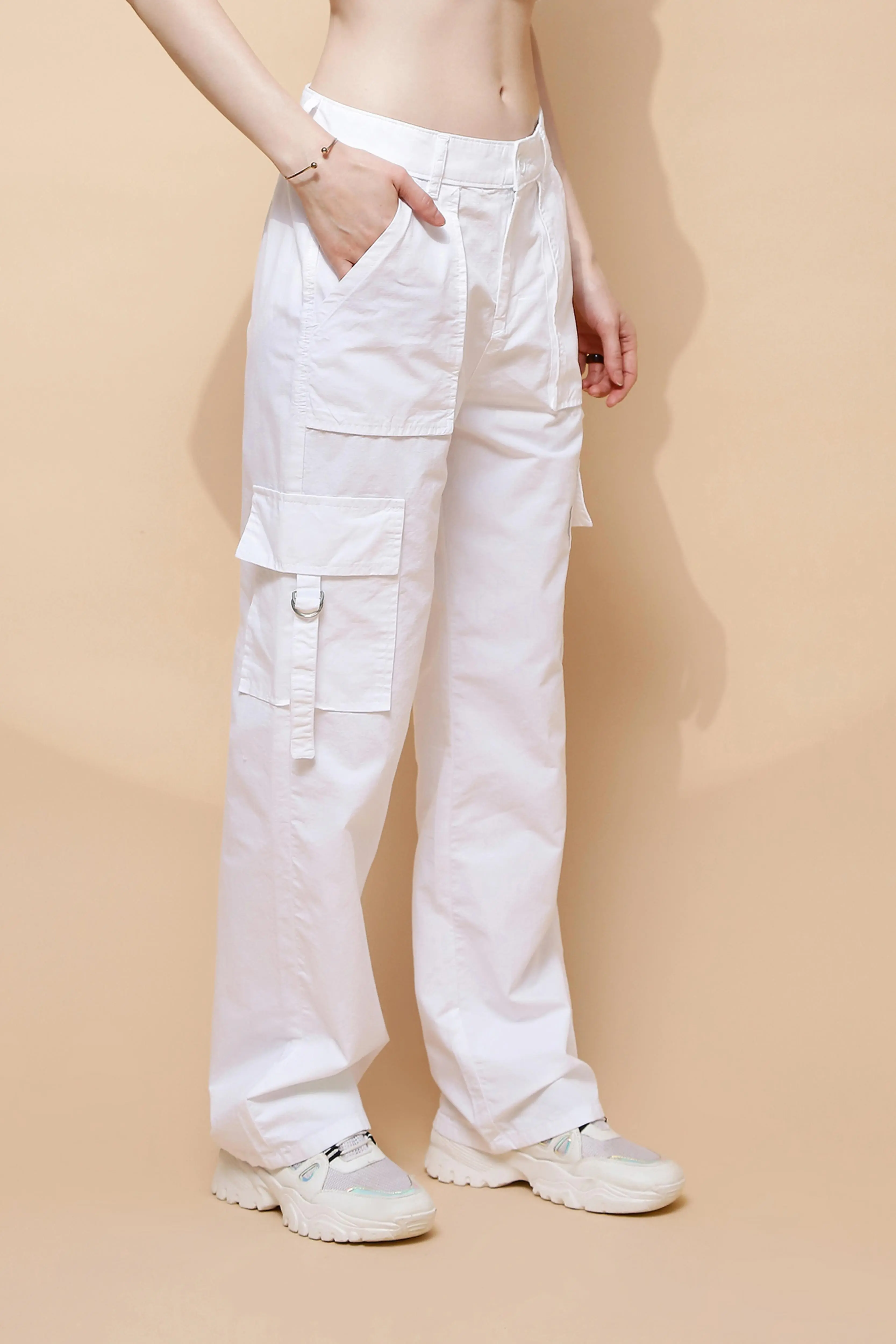 White Cotton Relaxed Fit Cargo - Image 3