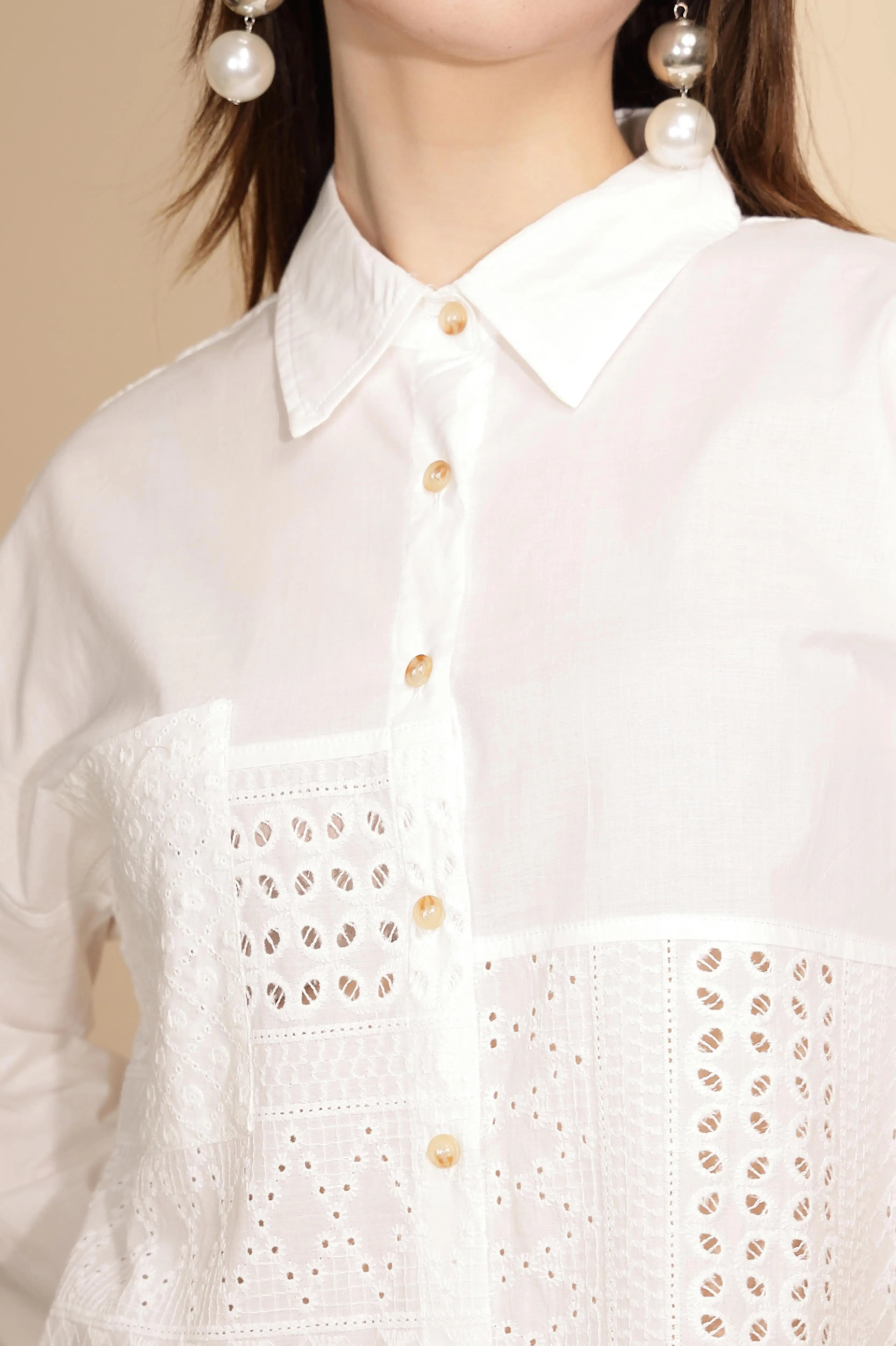 White Cotton Schiffli Shirt - Image 5