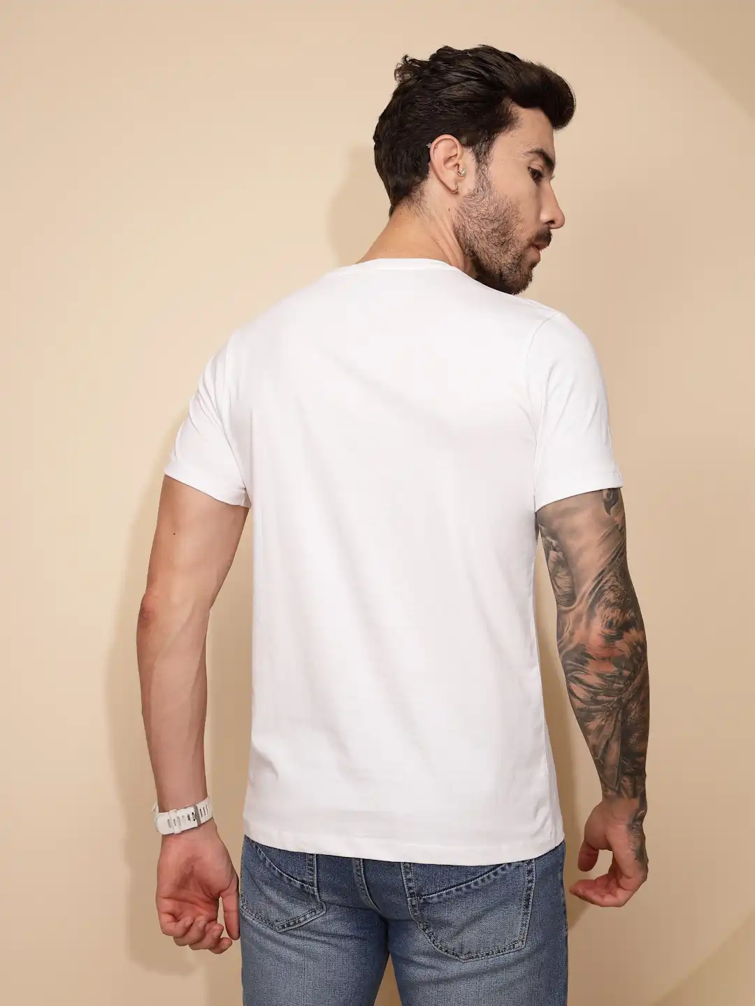 White Cotton Regular Fit T-Shirt - Image 12