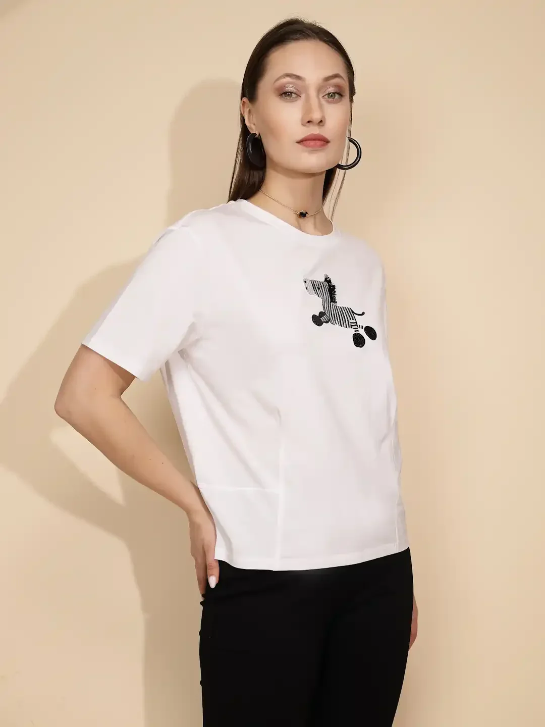 White Cotton Regular Fit Top - Image 10