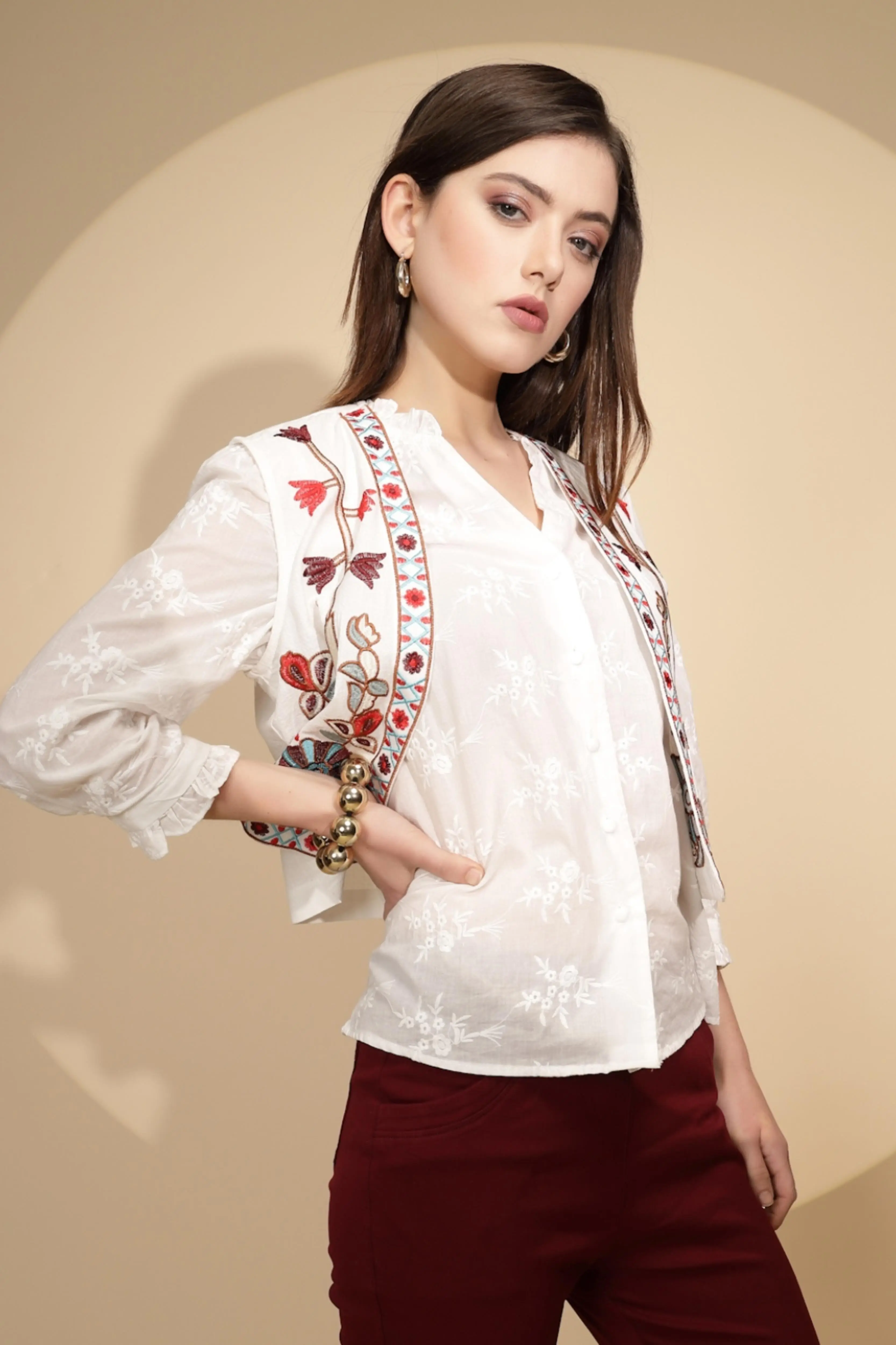 White Cotton Tailored Fit Waist Coat - Image 3