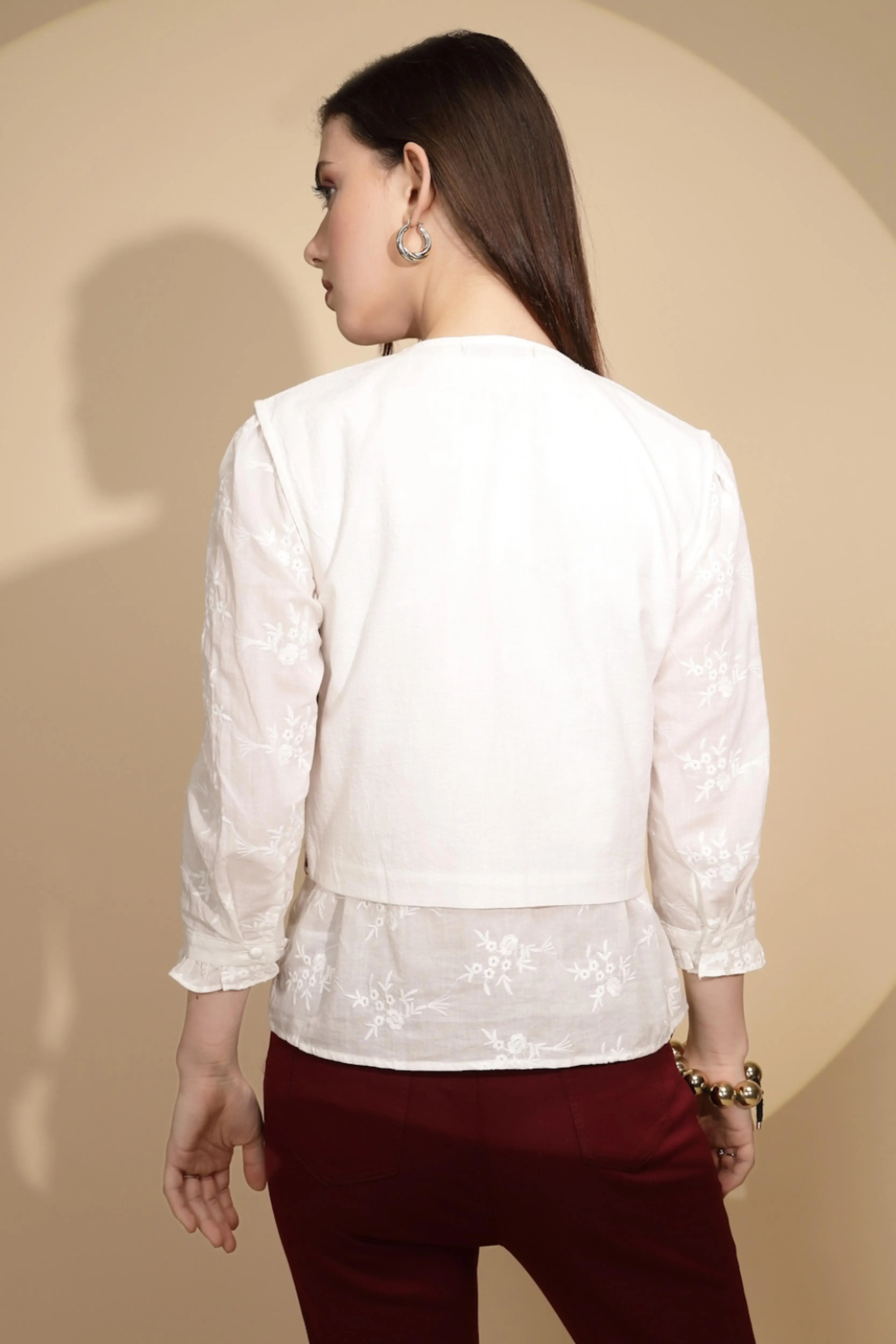 White Cotton Tailored Fit Waist Coat - Image 4