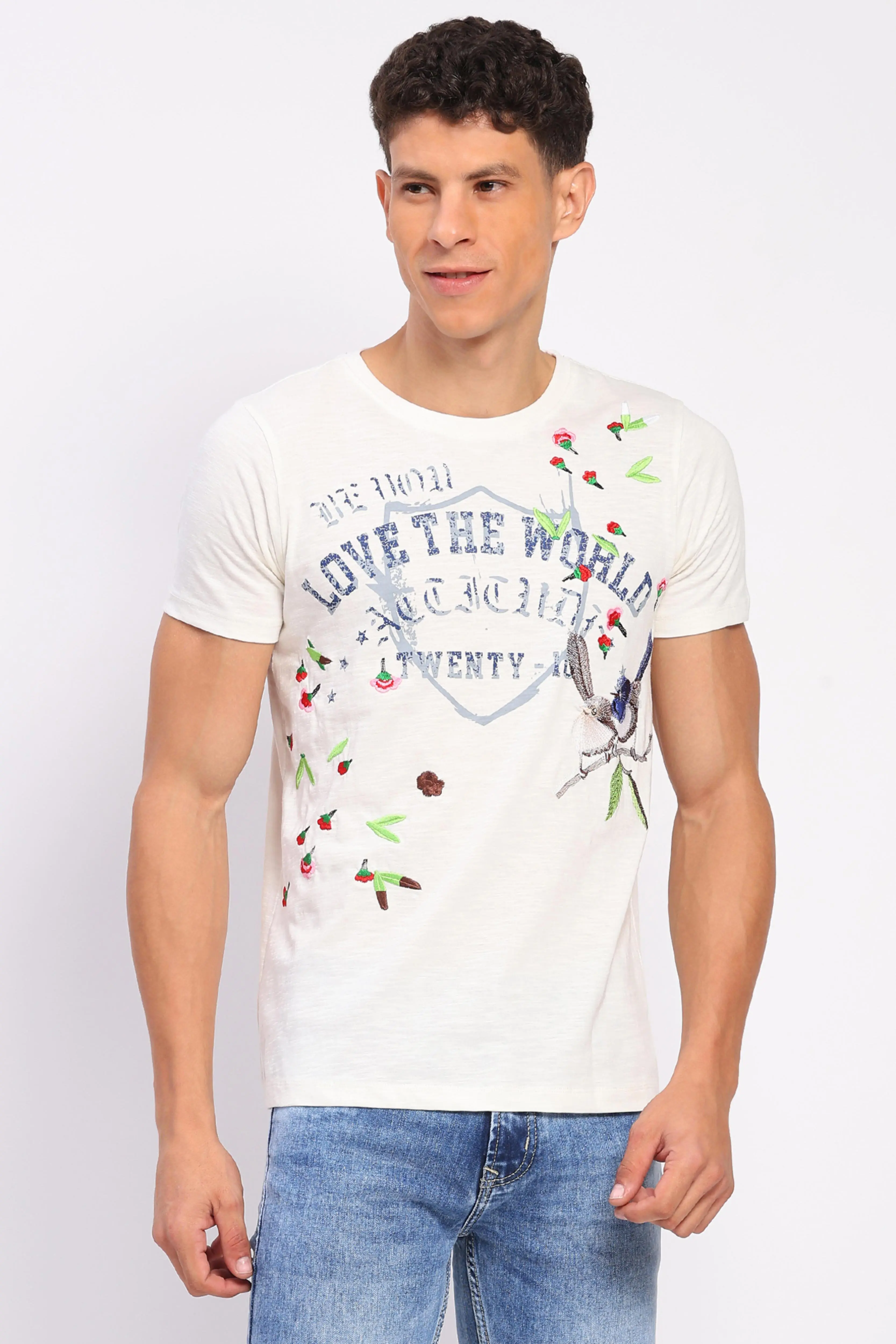 White Cotton Embroidered T-Shirt