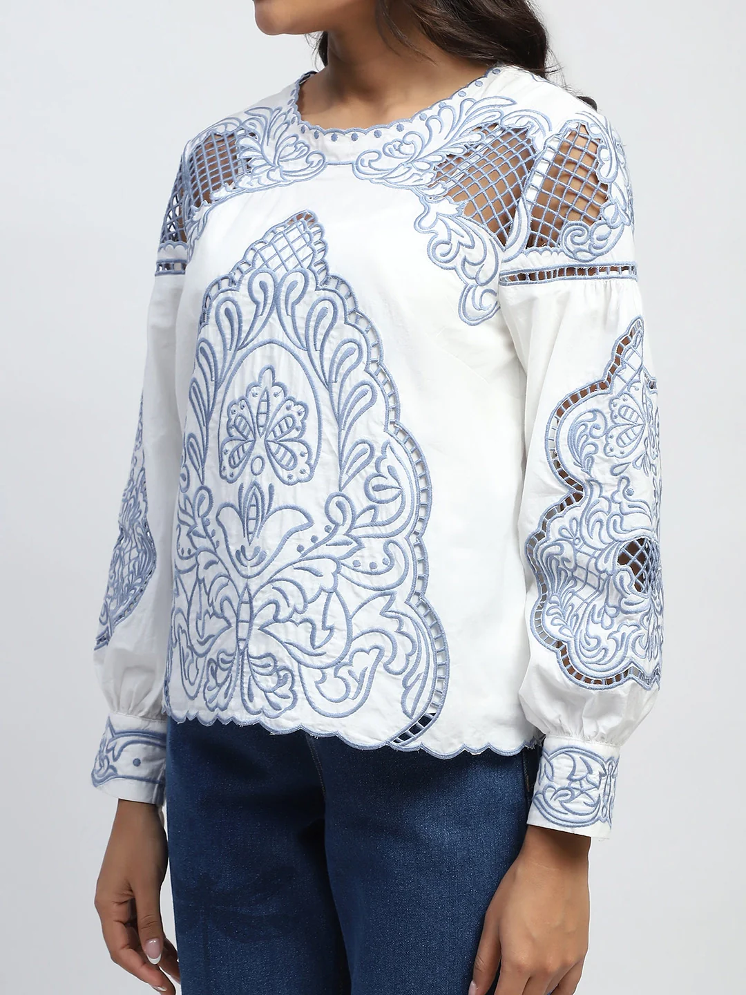 White Cut Work Embroidered Top - Image 10