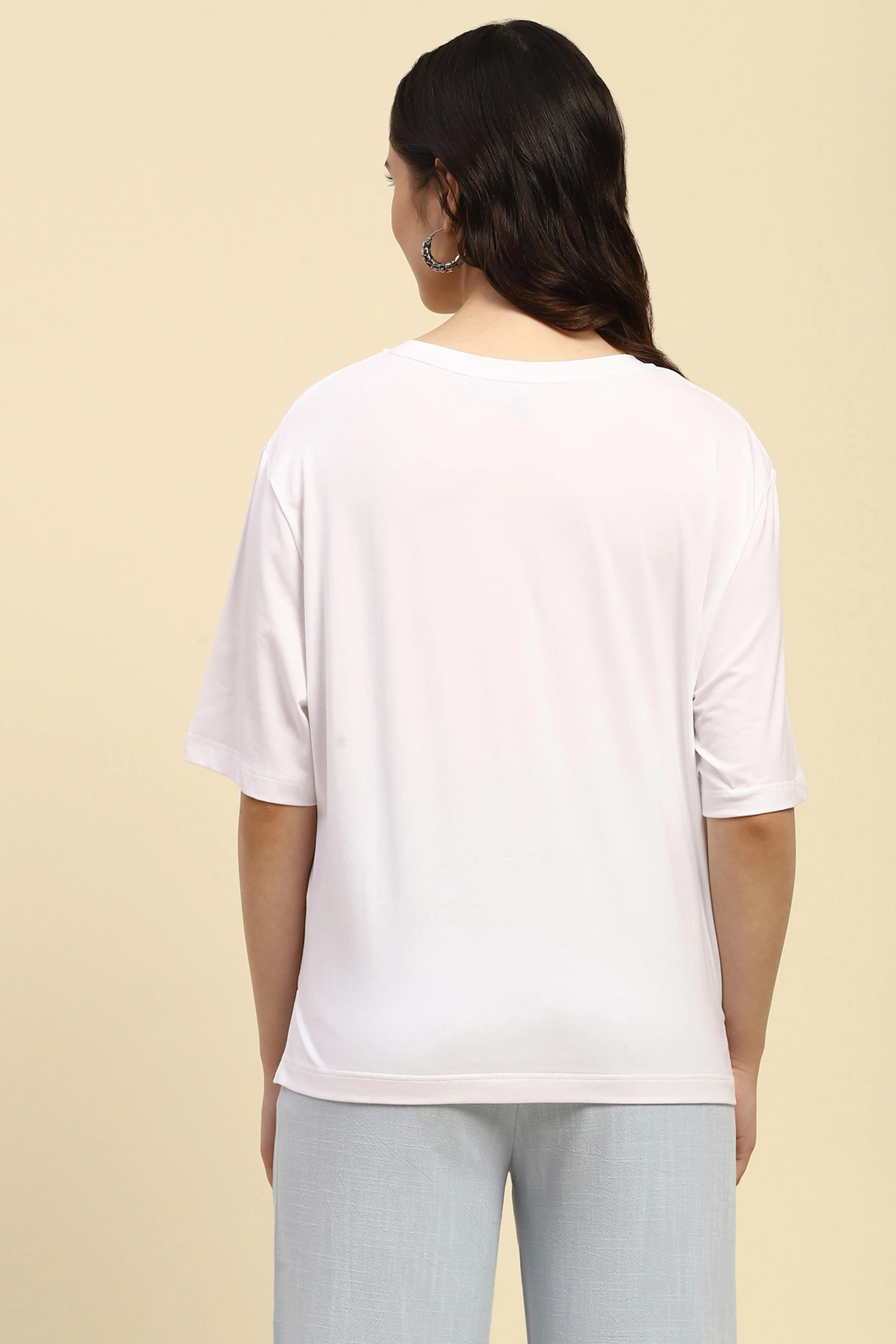 White Embroidered Cotton Boxy Top - Image 4