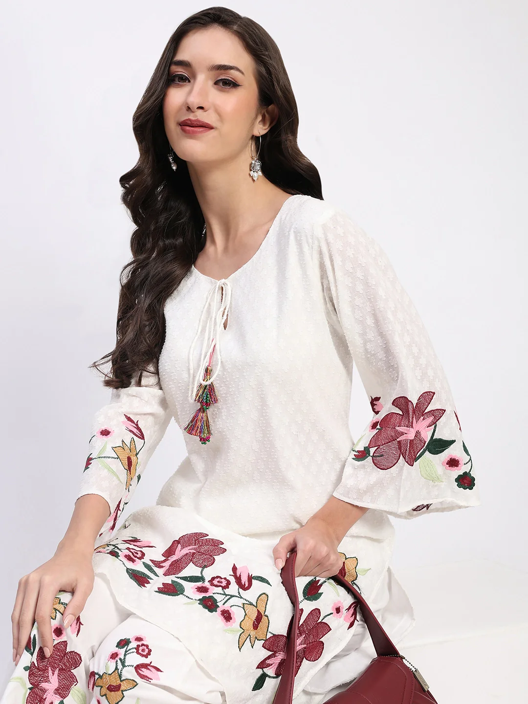 White Embroidered Cotton Kurta Set - Image 4