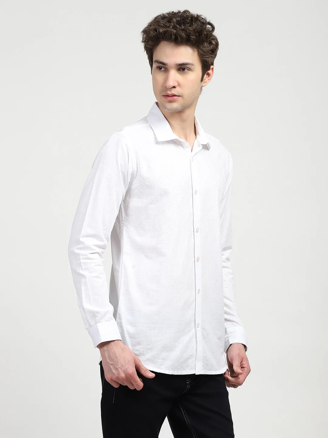 White Cotton Embroidered Shirt - Image 10