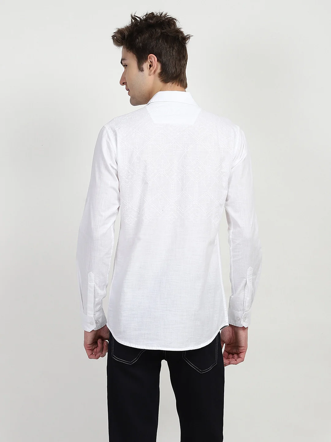 White Cotton Embroidered Shirt - Image 12