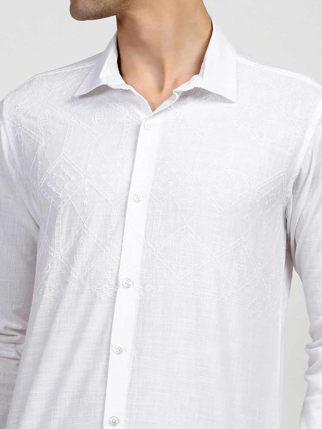 White Cotton Embroidered Shirt - Image 13