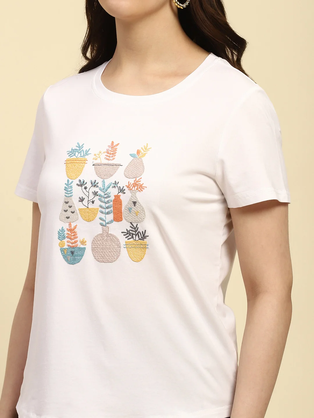 White Embroidered Round Neck Top - Image 11