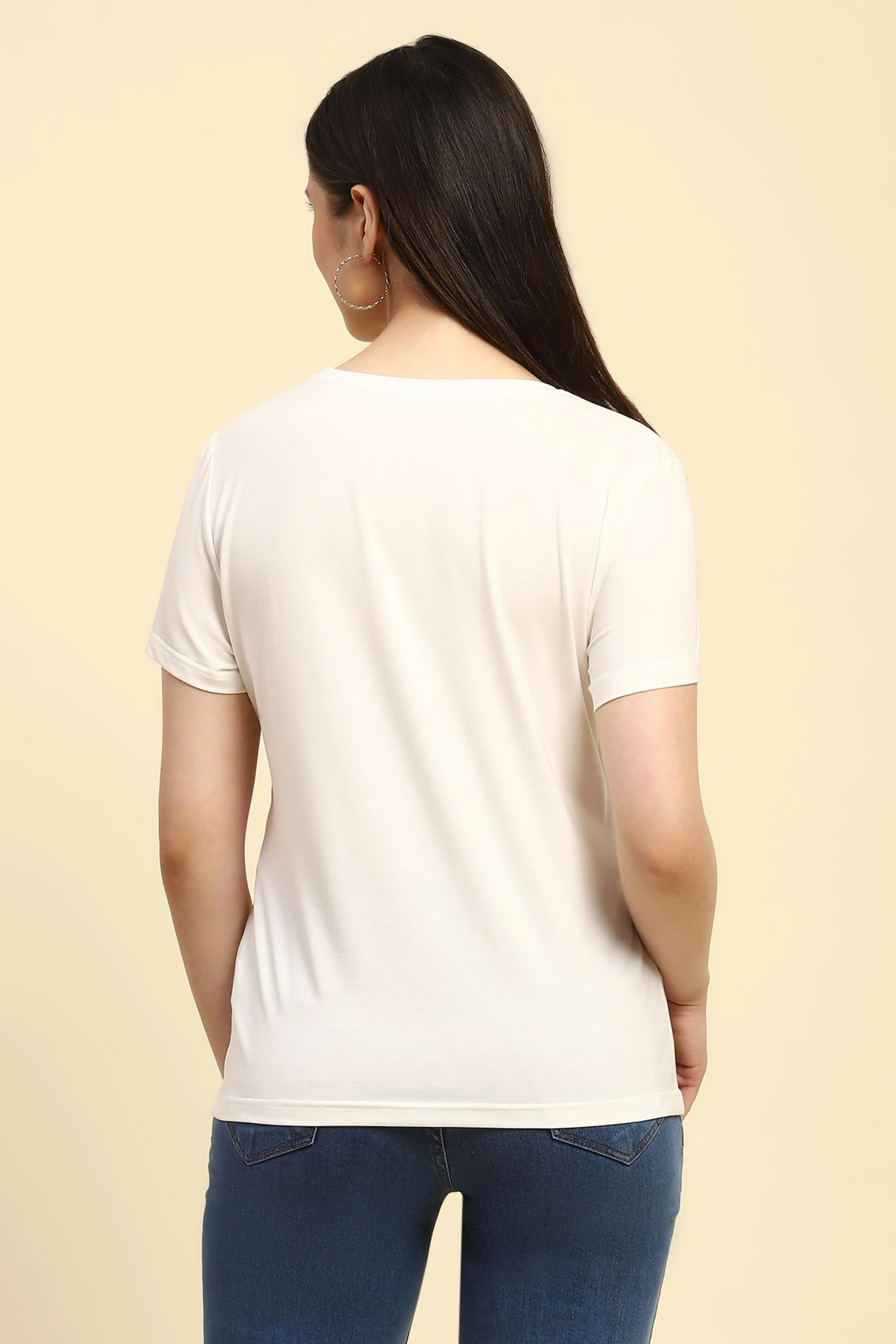 White 3D Embroidered Modal Top - Image 4