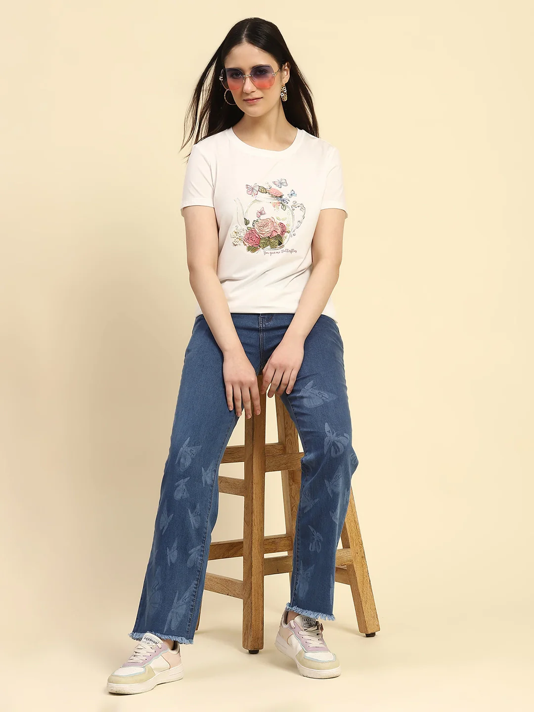 White 3D Embroidered Modal Top - Image 7