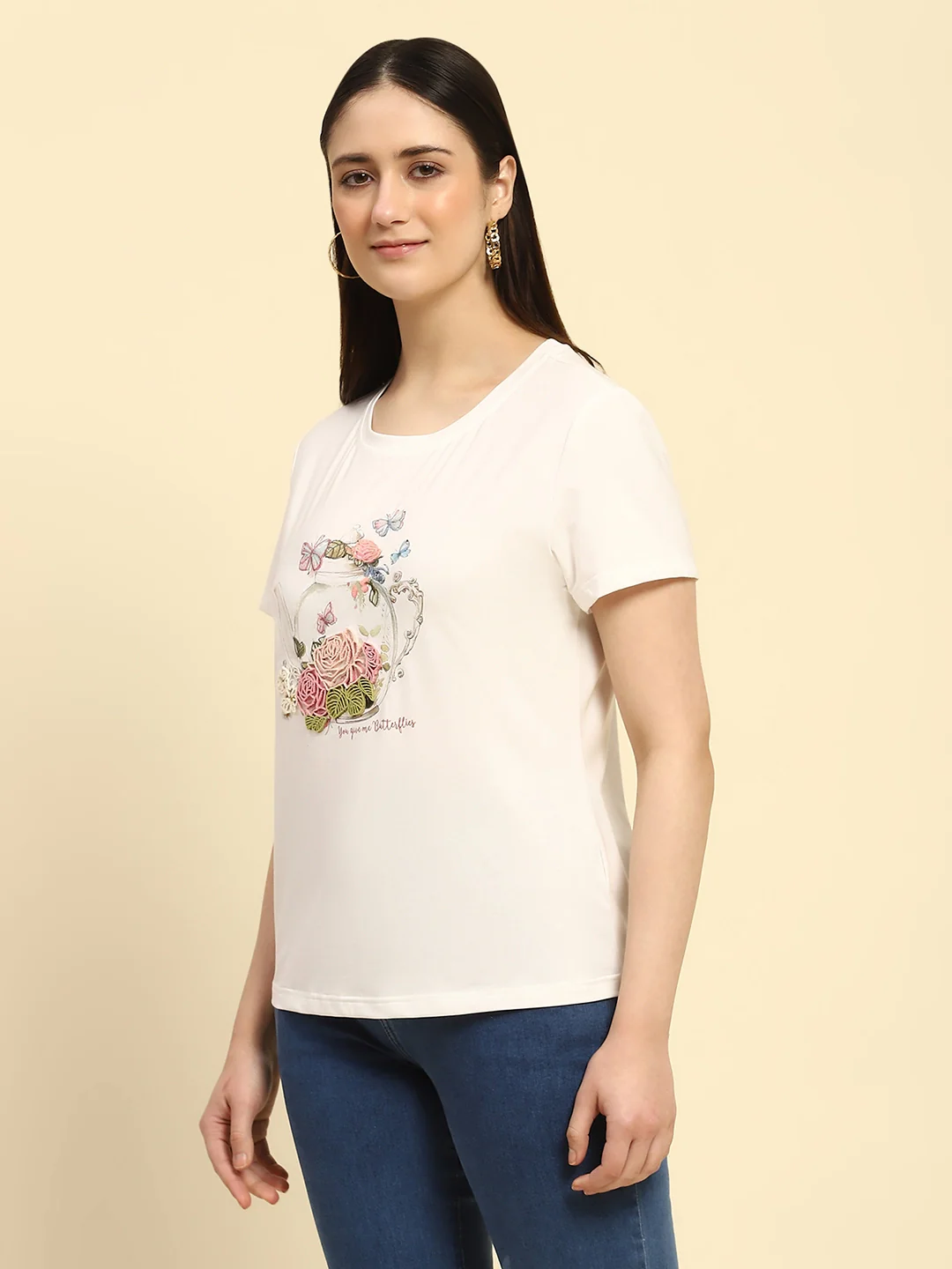 White 3D Embroidered Modal Top - Image 9