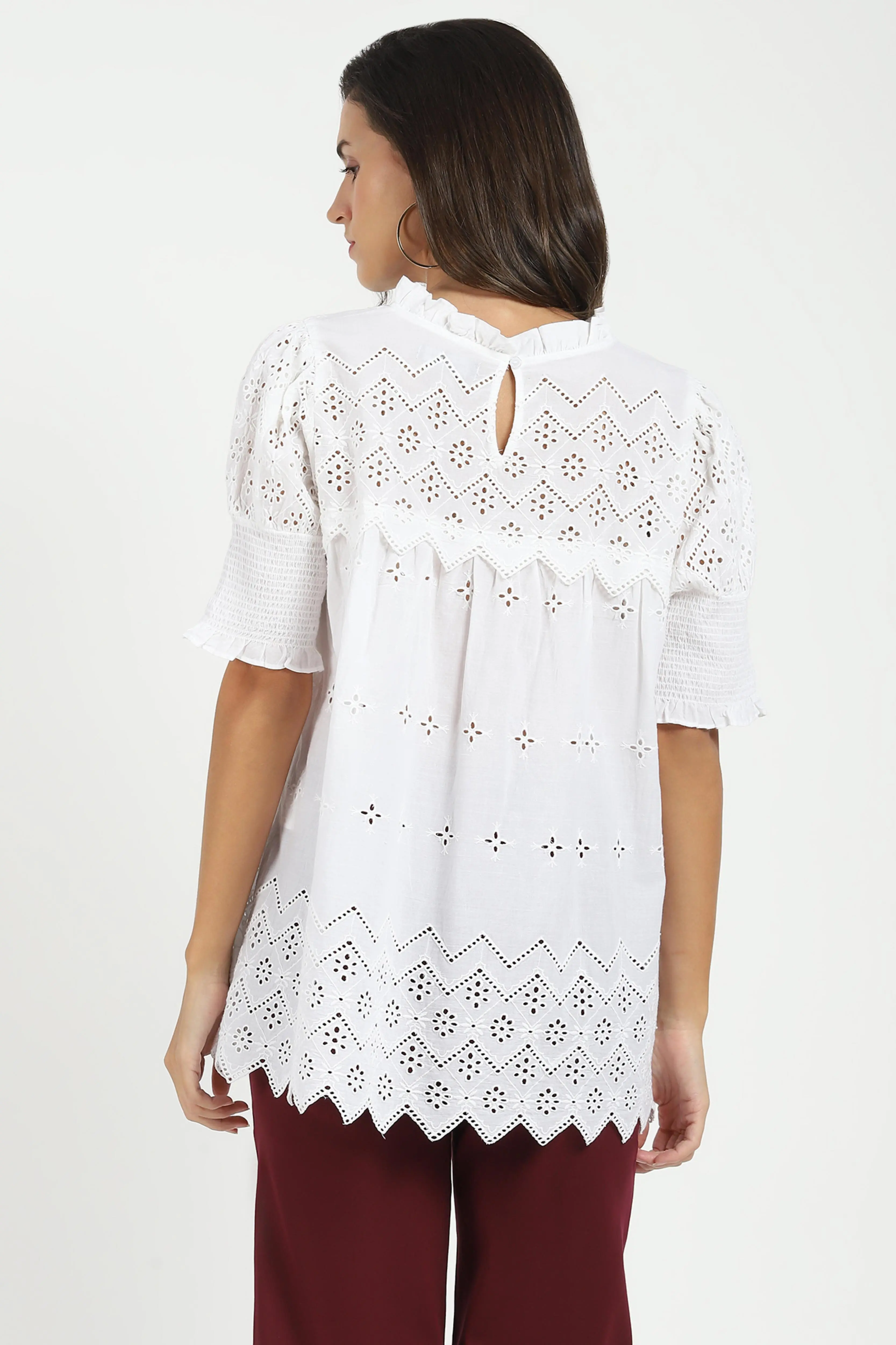 White Embroidered Schiffli Top - Image 4