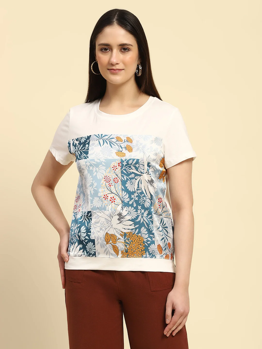 White Graphic Print Cotton Top - Image 9